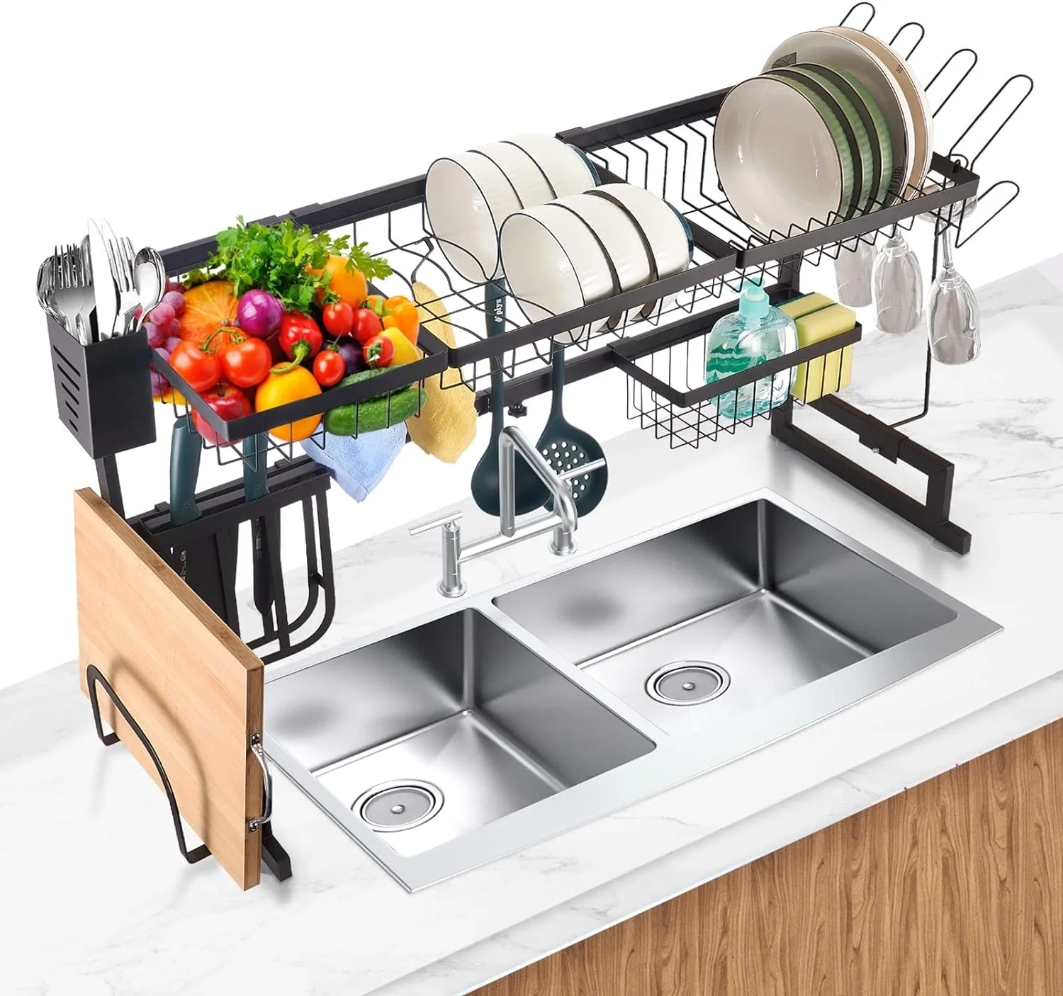 Over The Sink Dish Drying Rack Large Capacity Length Adjustable(33.4