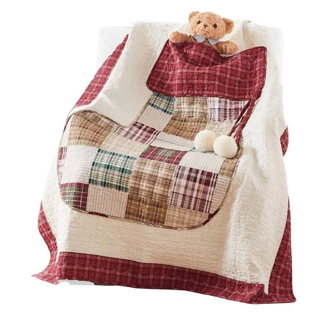 Benjara  50 x 60 in. Cotton Quilted Throw Blanket with Fill, Festive Stocking Patch Work