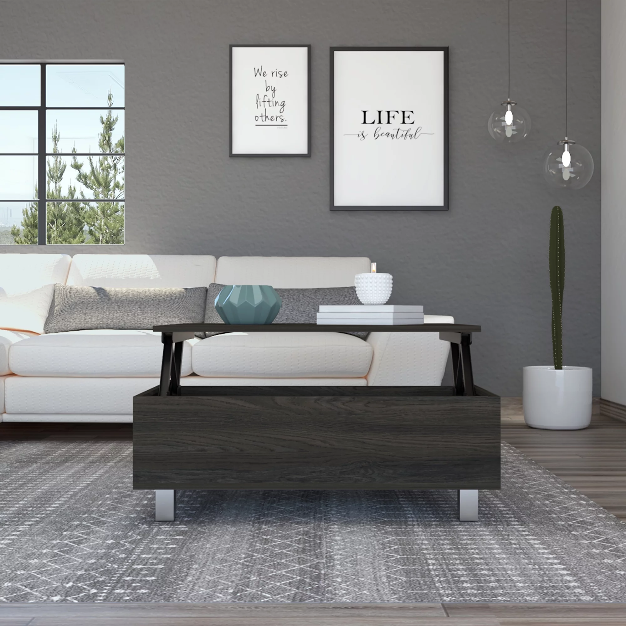 CoSoTower Rectangle Lift Top Coffee Table Carbon Espresso