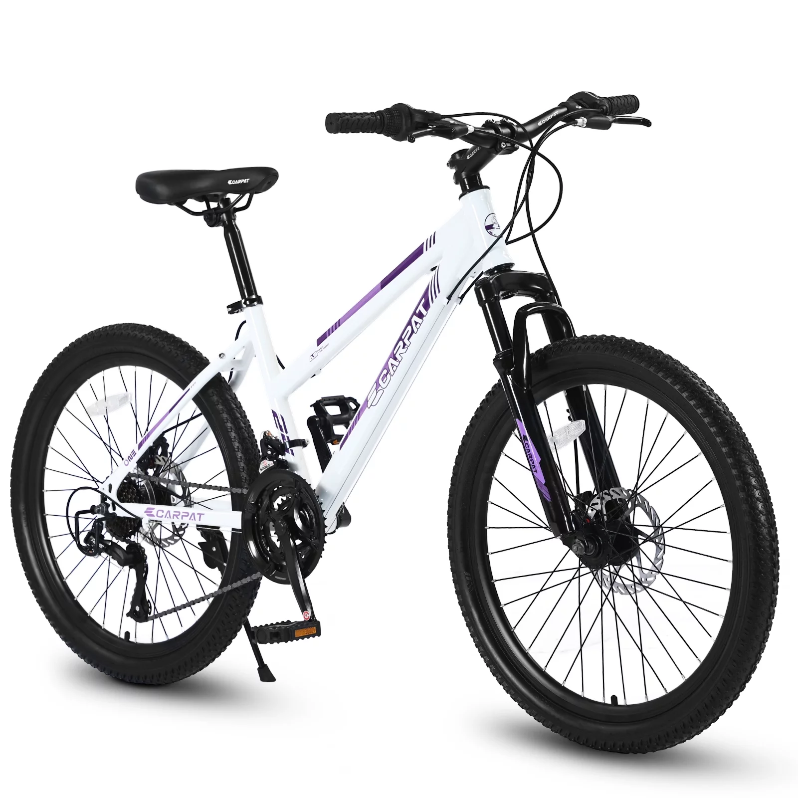 Okimo 24in Mountain Bike 21-Speed Adjustable Mountain Bike Aluminum Frame Bicycles with Height Adjustable and Comfortable Seats for Teenagers Girls Women, White