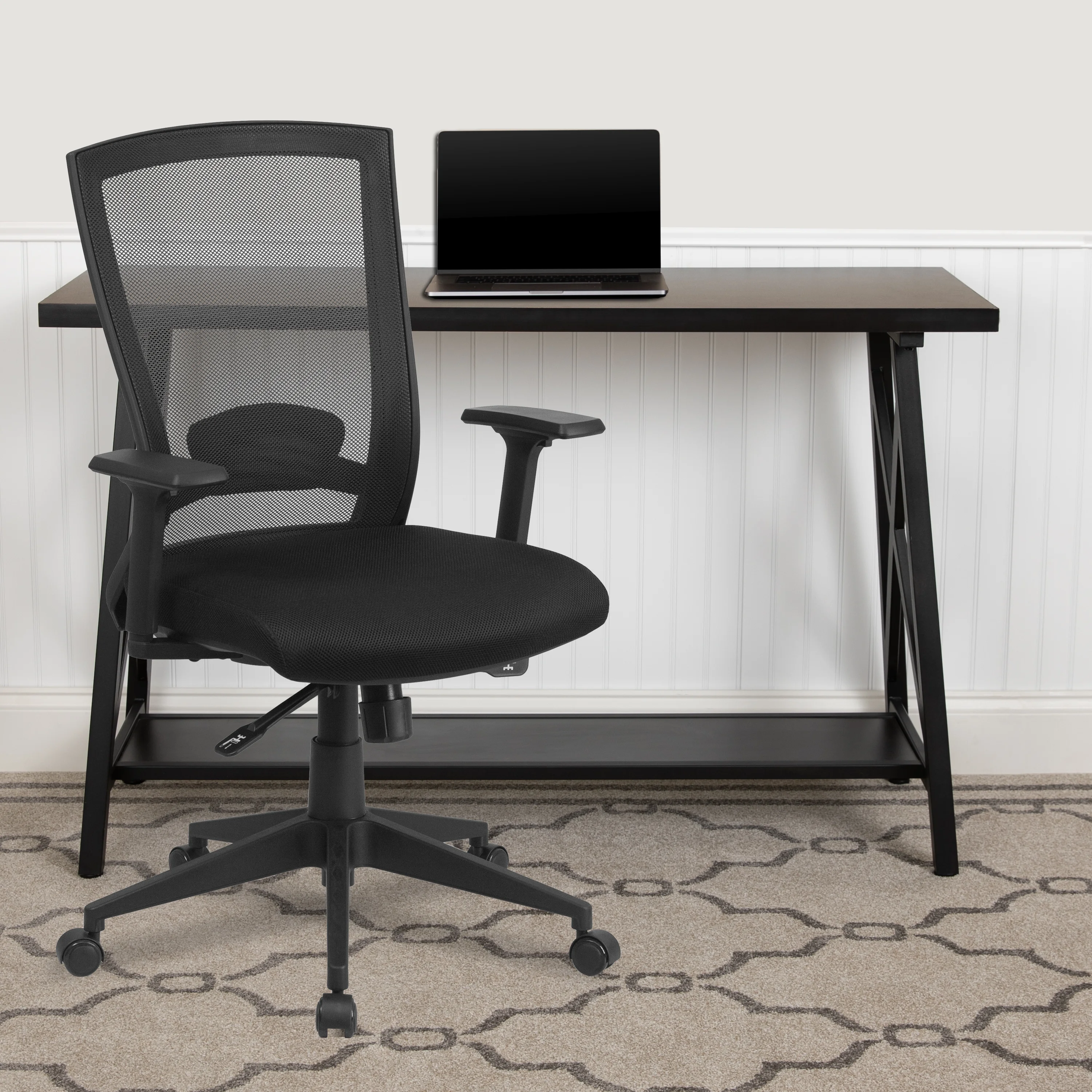 Emma + Oliver Mid-Back Black Mesh Swivel Ergonomic Office Chair Back Angle Adjustment and Arms