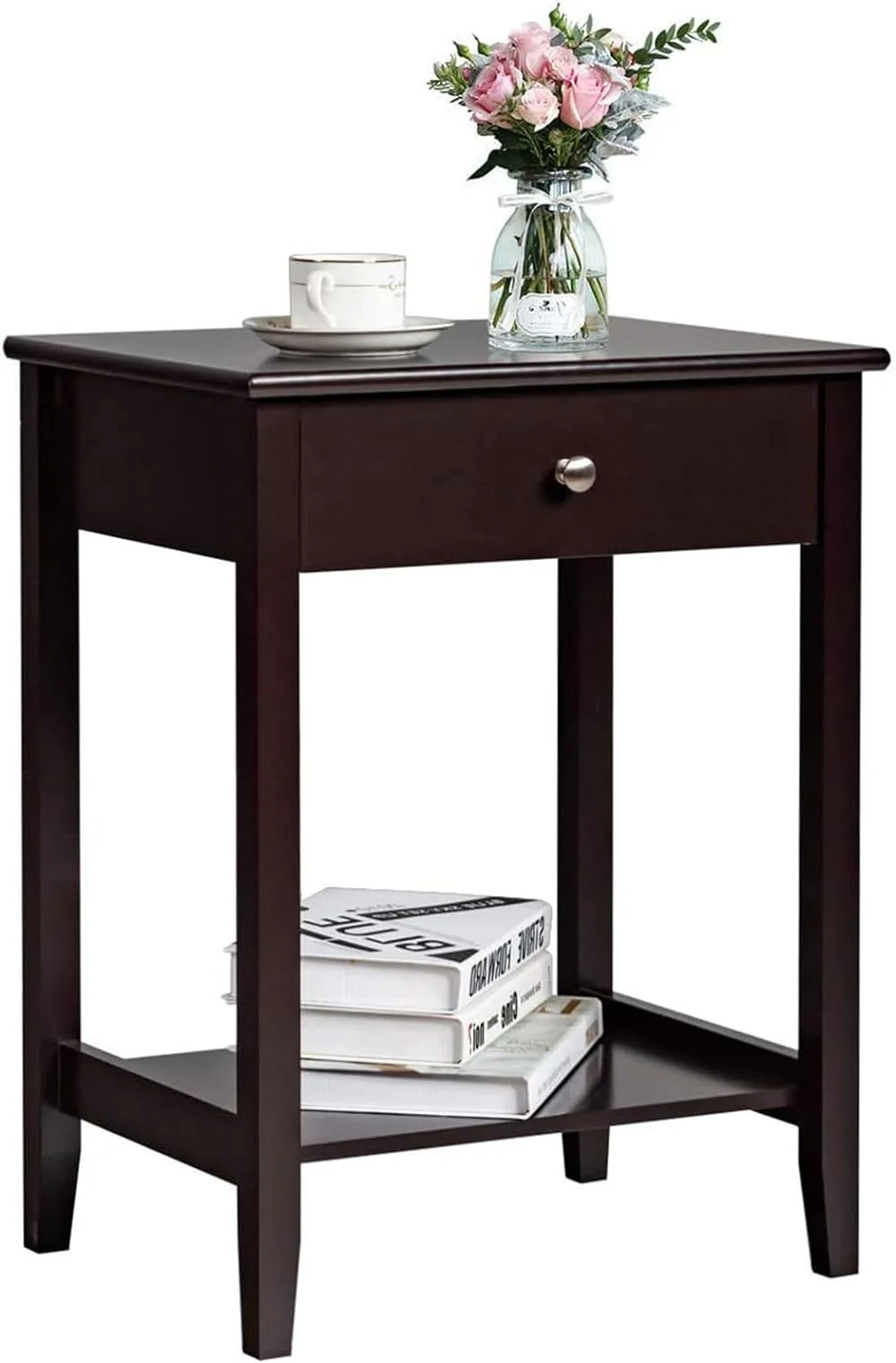 JYHOME Nightstand Wooden 2-Tier Couch Sofa  with Drawer     Solid Wood Legs Mufti-Functional Home   Room Bedroom Study Room End  (1) ()