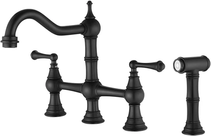 MAICOSY Bridge Dual Handles Kitchen Faucet with Pull-Out Side Spray in