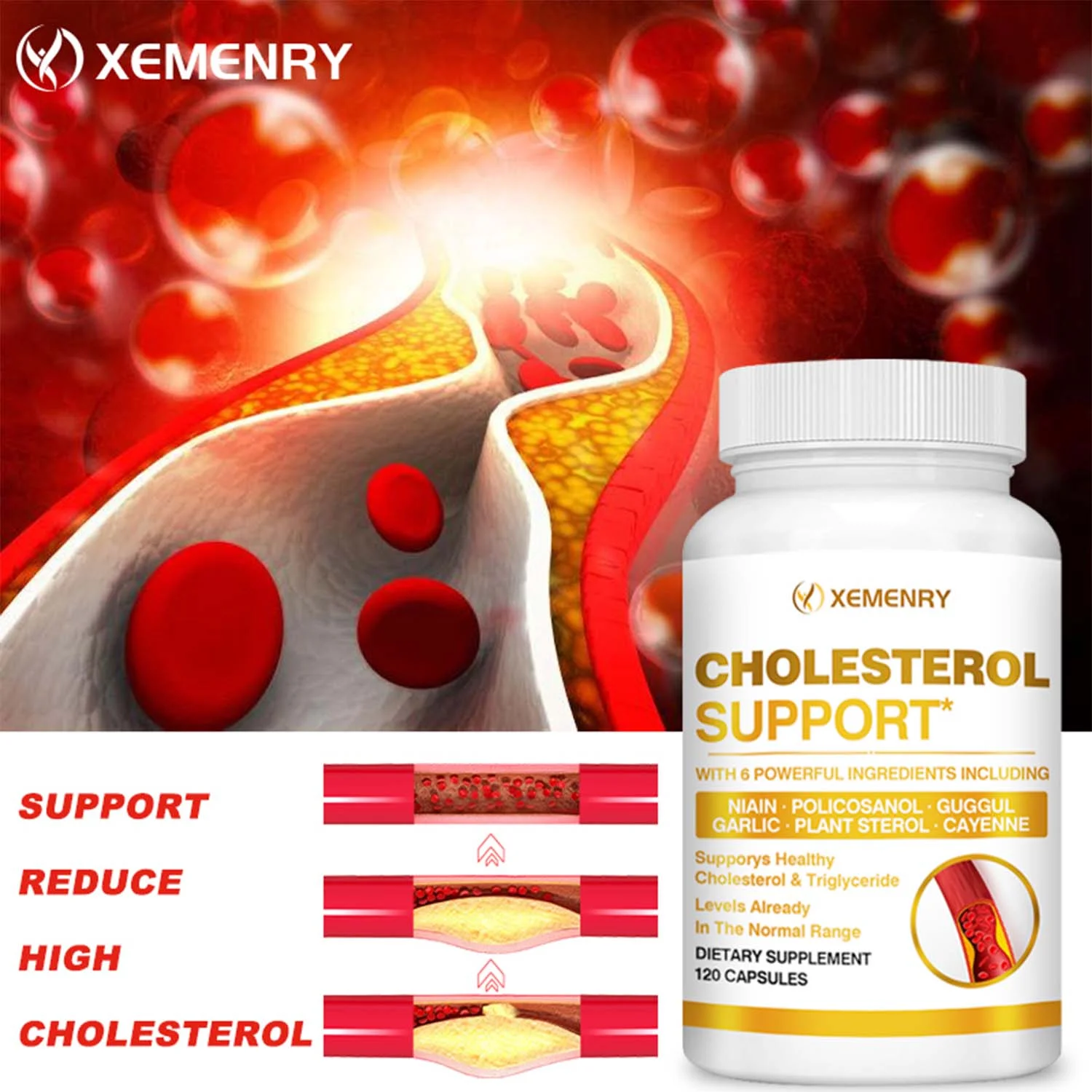 Xemenry Cholesterol Support - Plant Sterol, Garlic - Heart Health (30/60/120pcs)