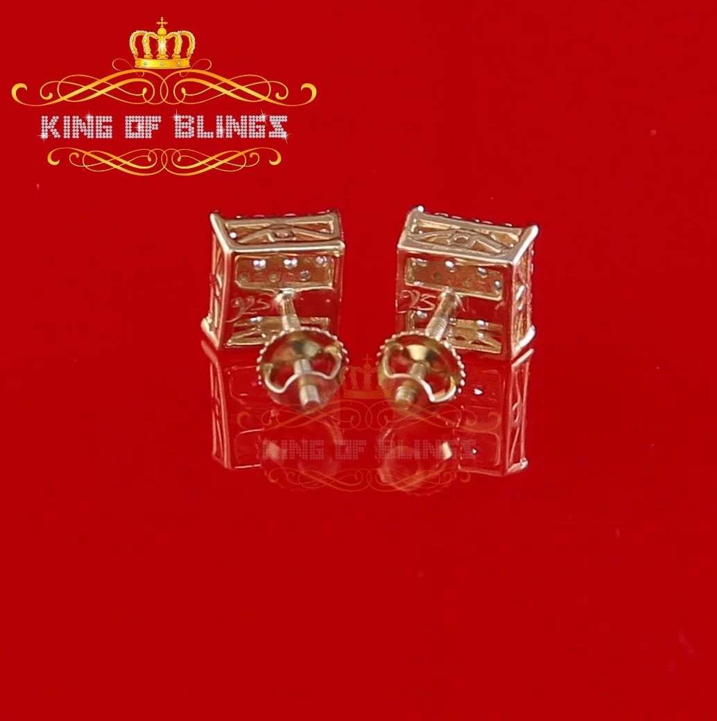 King of Bling's 0.88ct Cubic Zirconia 925 Yellow Sterling Silver Women's Hip Hop Square Earrings
