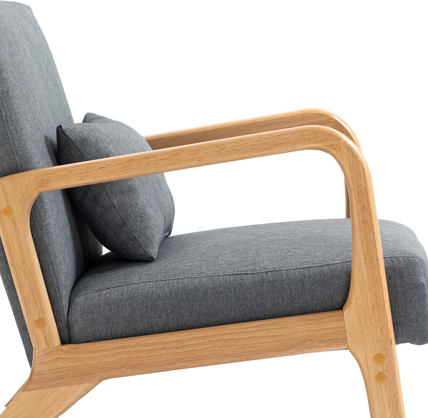 MQLIFEBOOM Modern Accent Chair Mid Century Living Room Arm Chairs  Comfy Upholstered Armchair Solid Wood Single Sofa Lounge Reading Seat Bedroom Side Seating with Lumbar Pillow  Grey