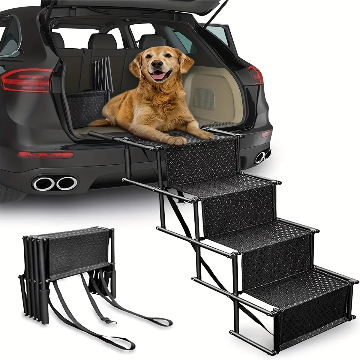 Portable Dog Ramp For SUV, Truck, And High Beds - Foldable Pet Stairs For Large Dogs - Easy Climbing Ladder For Outdoor Use