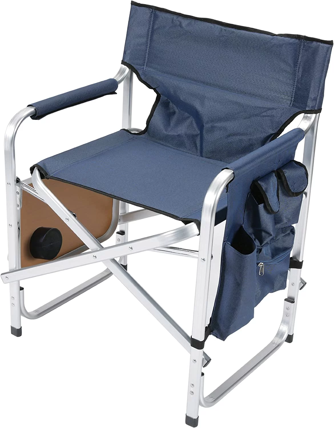 Aluminum Director Chair With Folding Tray And Cup Holder, Blue