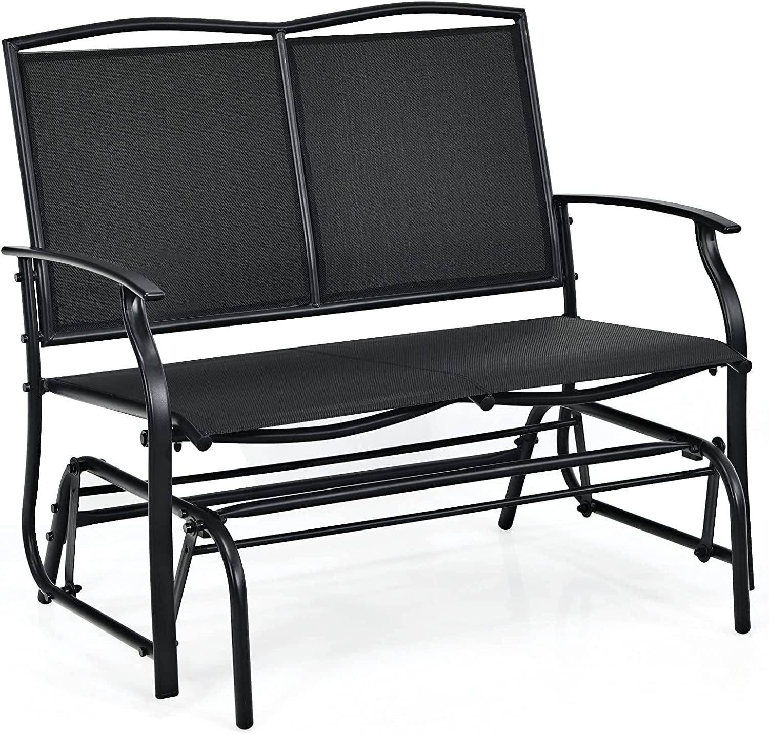 Patio Glider Benches for Outside, Swing Glider Chair with Steel Frame, 400 LBS Capacity, Patio Swing Rocker, 2-Person Loveseat for Backyard, Poolside, Lawn, Balcony, Porch Glider Bench(Black)
