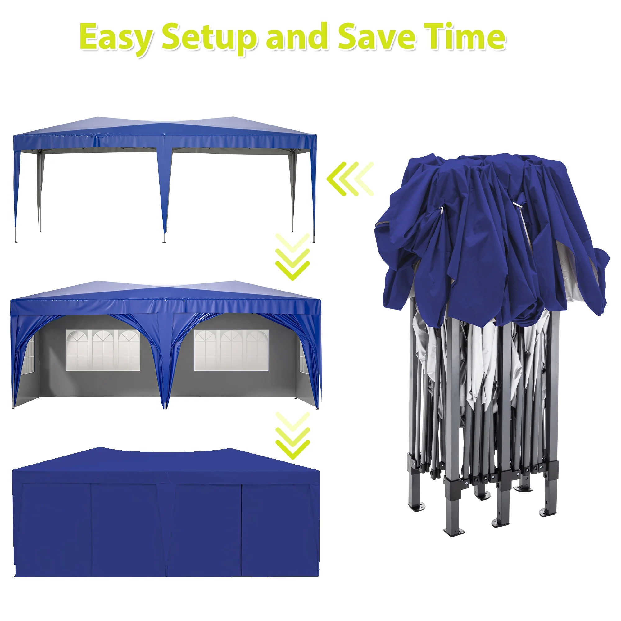 Al Fresco 10x20 Outdoor Canopy Tent, Ez Pop Up Canopy Tent, Waterproof Gazebo with 6 Removable Sidewalls and Carry Bag, Easy Set Outdoor Wedding Camping Pavilion Shelter Cater Events, Blue