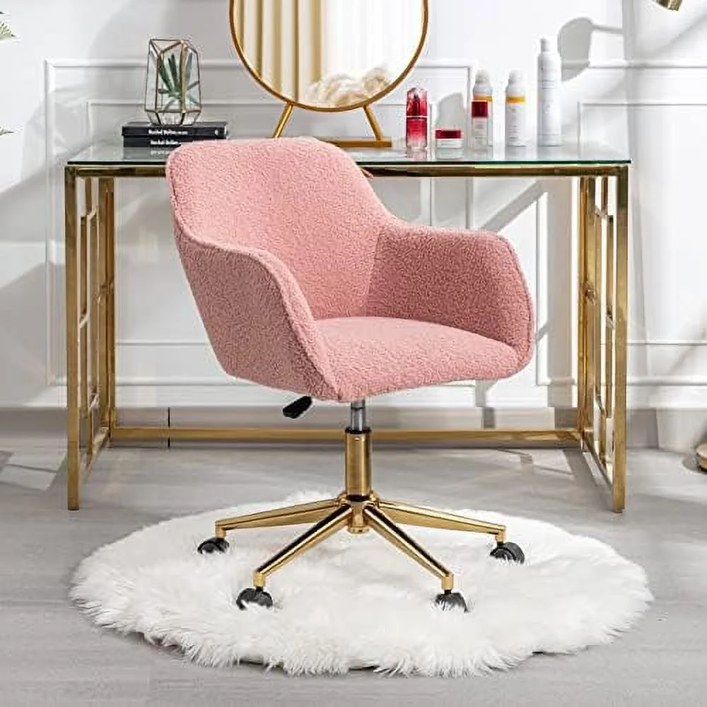 CKPFVY Fluffy Desk Chair  Faux Fur White Vanity Chair Swivel Office Chair for Girls Women  Height Adjustable Cute Teddy Furry  Chairs for Bedroom Home Office