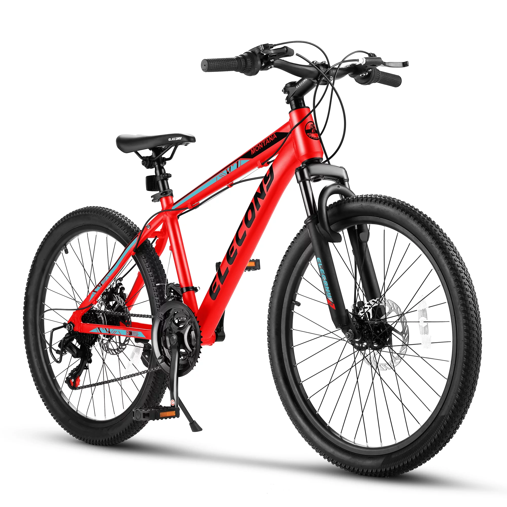 24 inch Mountain Bike for Teenagers,Shimano 21 Speed Mountain Bicycle with Mechanical Disc Brakes,Red
