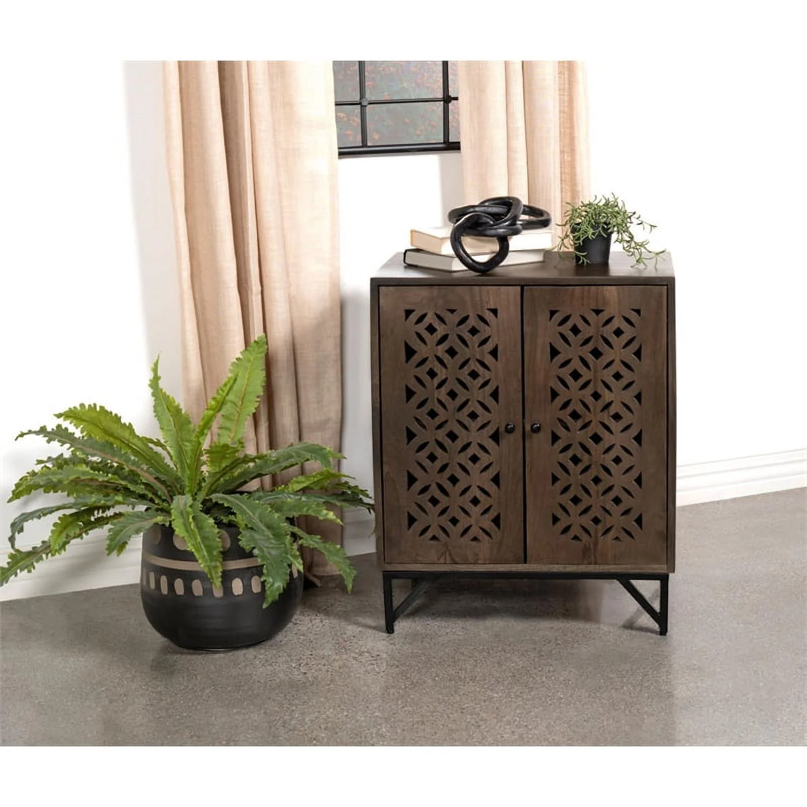 Pemberly Row 2-door Farmhouse Wood Accent Cabinet in Brown and Black