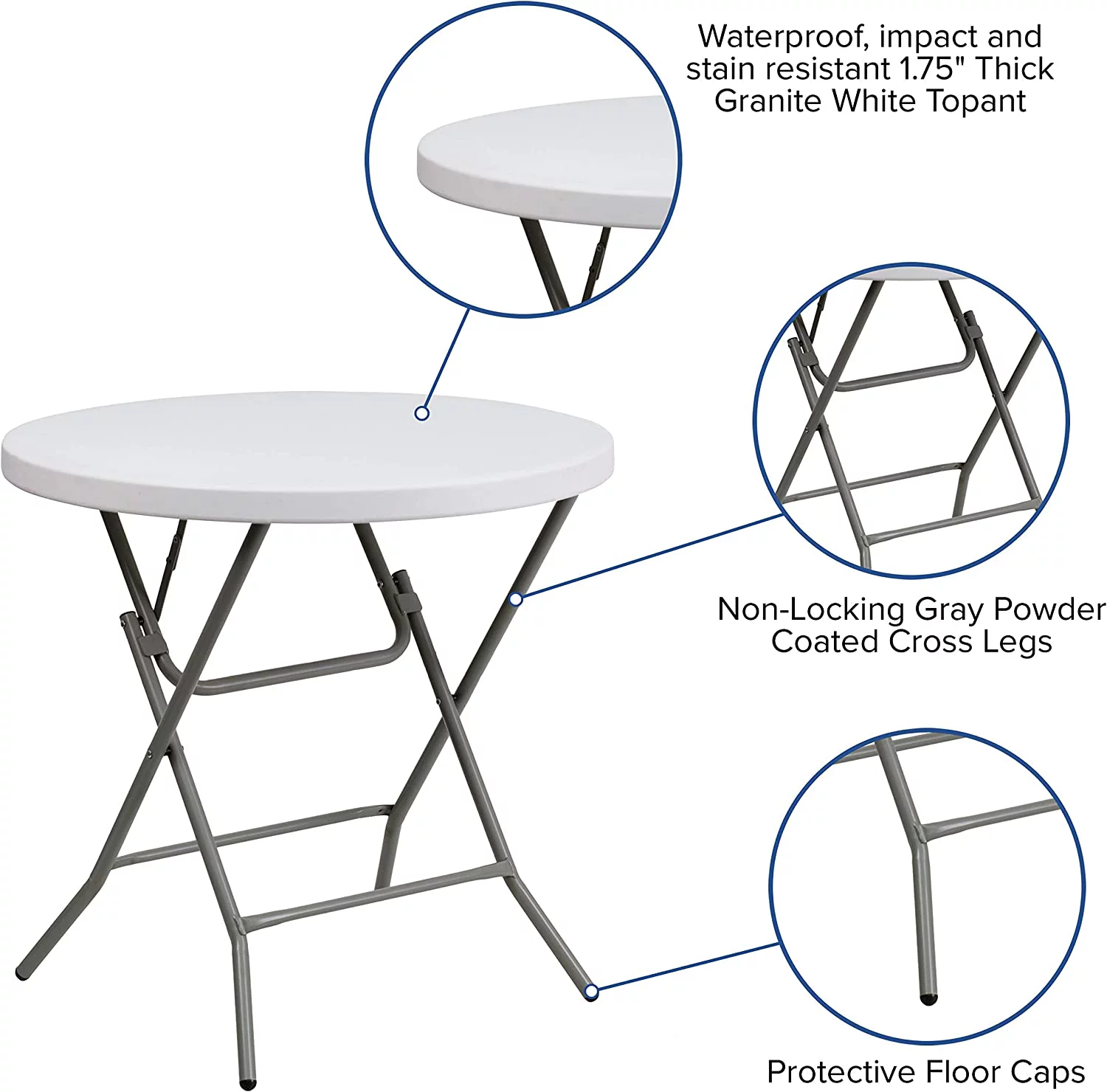 2.63-Foot Round Granite White Plastic Folding Table - Event Table