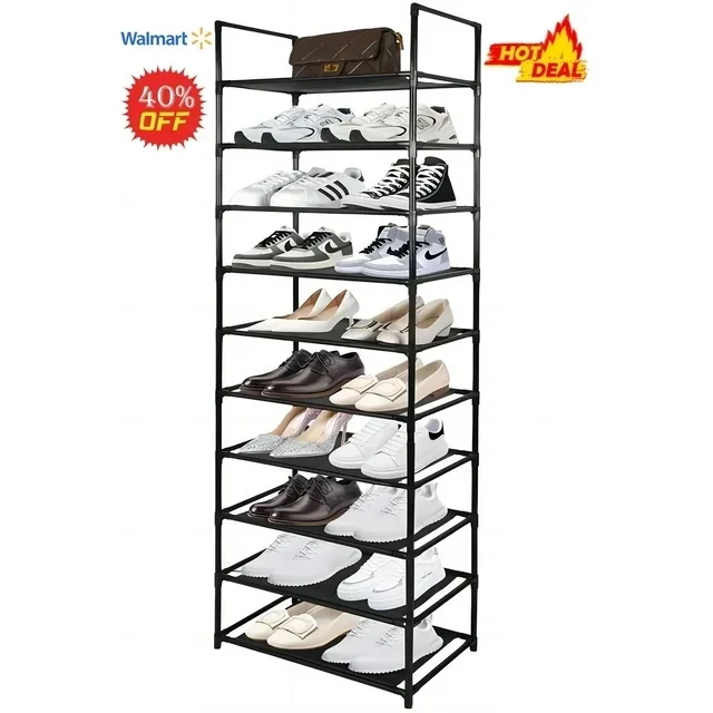 BATE Shoe Rack 10 Tiers,Shoe Rack Storage Organizer,30 Pairs Shoe Stand Shoe Cabinet Shoe Storage Organizer,Shoe Rack for Entryway,Black