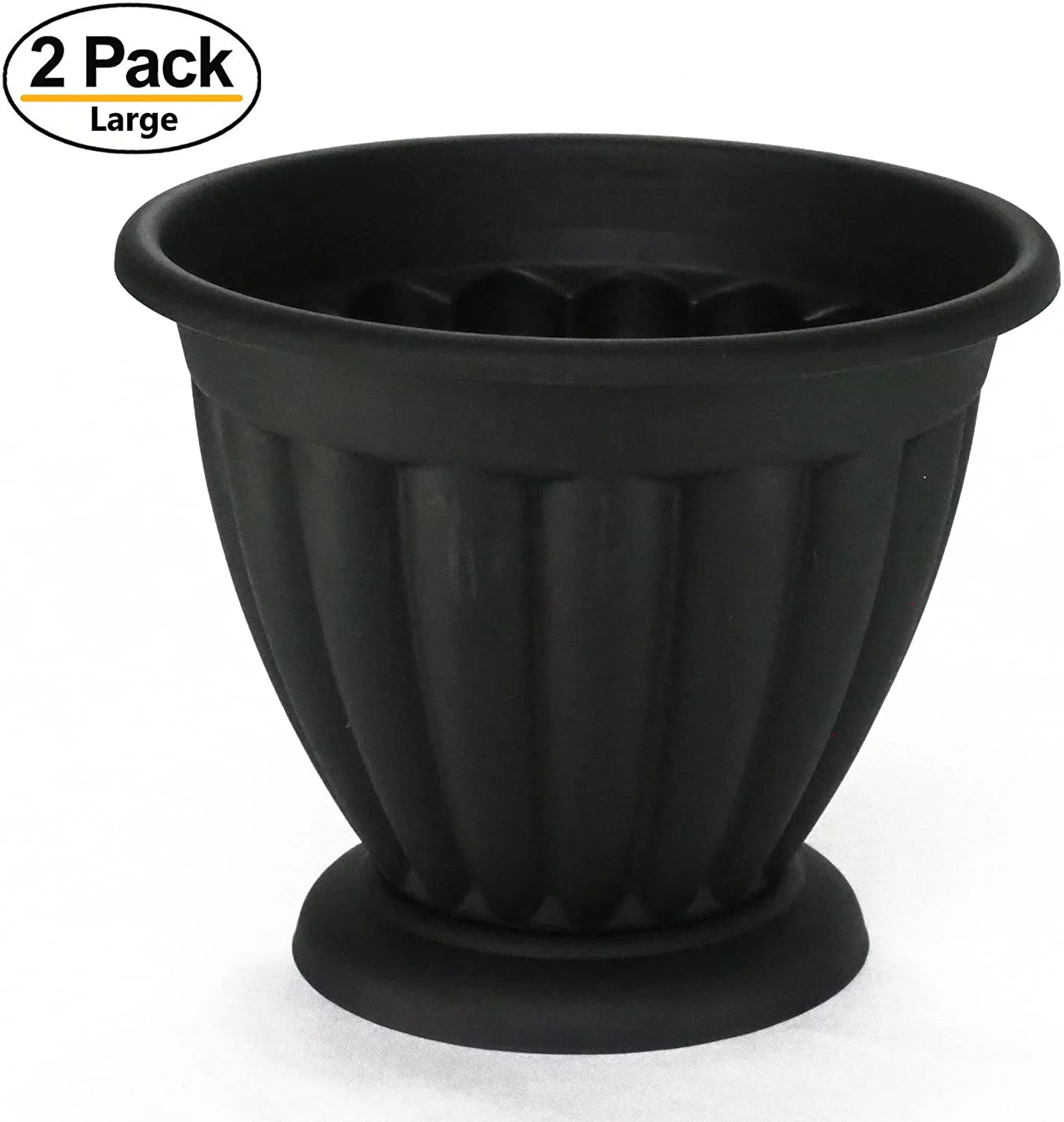 Set of 2 Large Combination Rustic Look Plastic Planter with Set of 2 Tray/Saucers Heavy Duty Base, Flowerpot Nursery for Garden Patio Office Ornaments Home Decor Long Lasting Reusable Light Weight