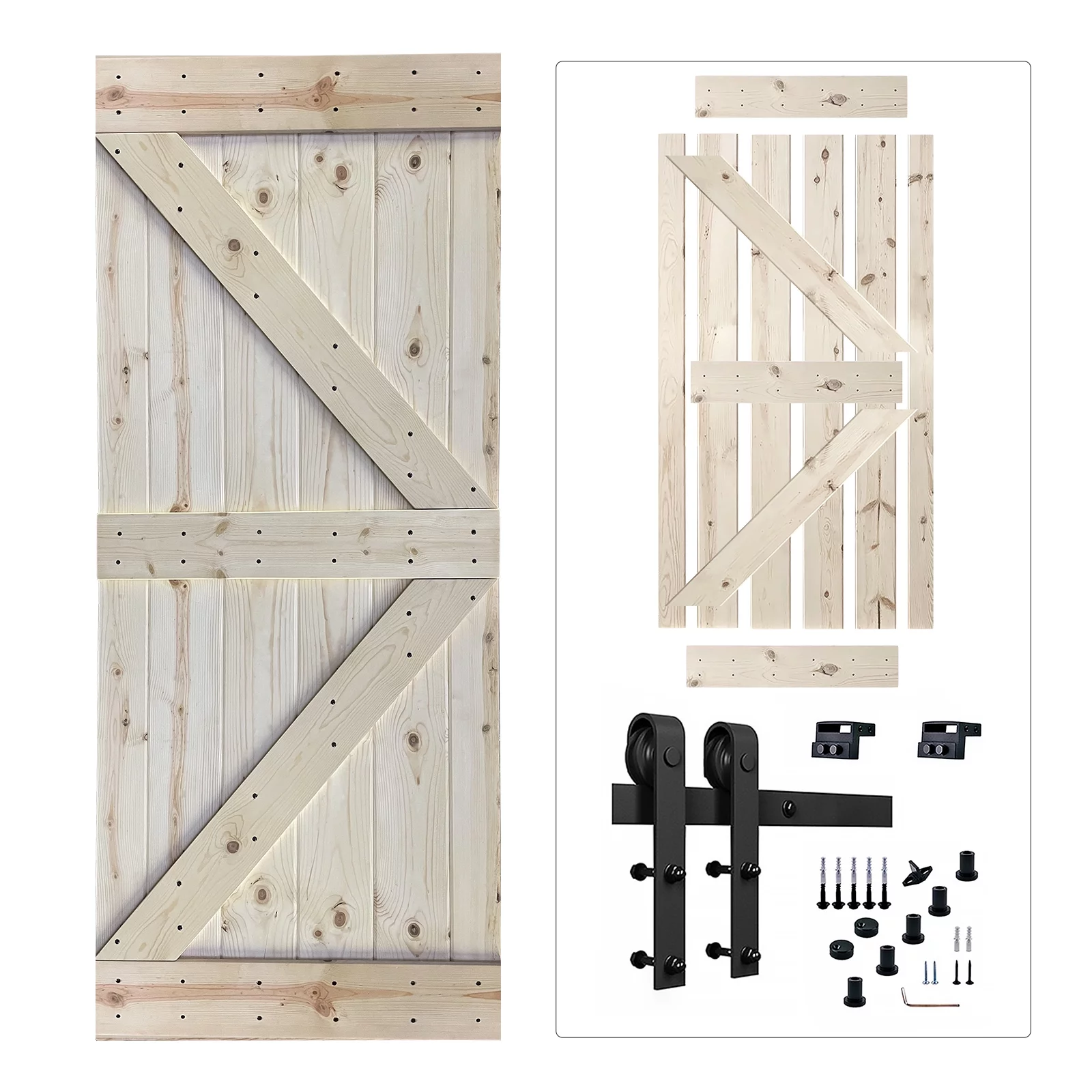 Akicon Paneled Wood Unfinished Barn Door with Hardware Kit - UF Series K2 28