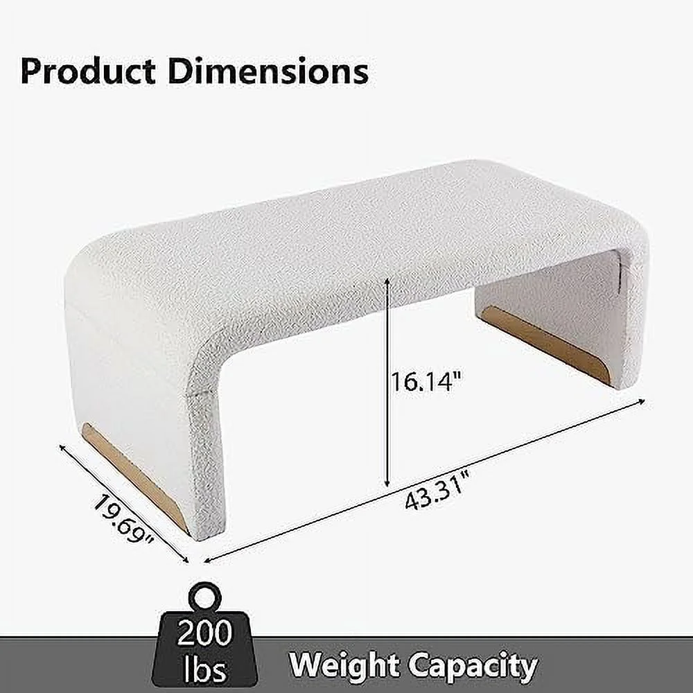 CHNBVC 43.3" Bedroom Bench  Boucle Bench for End of Bed  Faux Fur Upholstered Entryway Bench Foot Stools Ottoman  Room with Gold Metal Legs (Dark Blue)