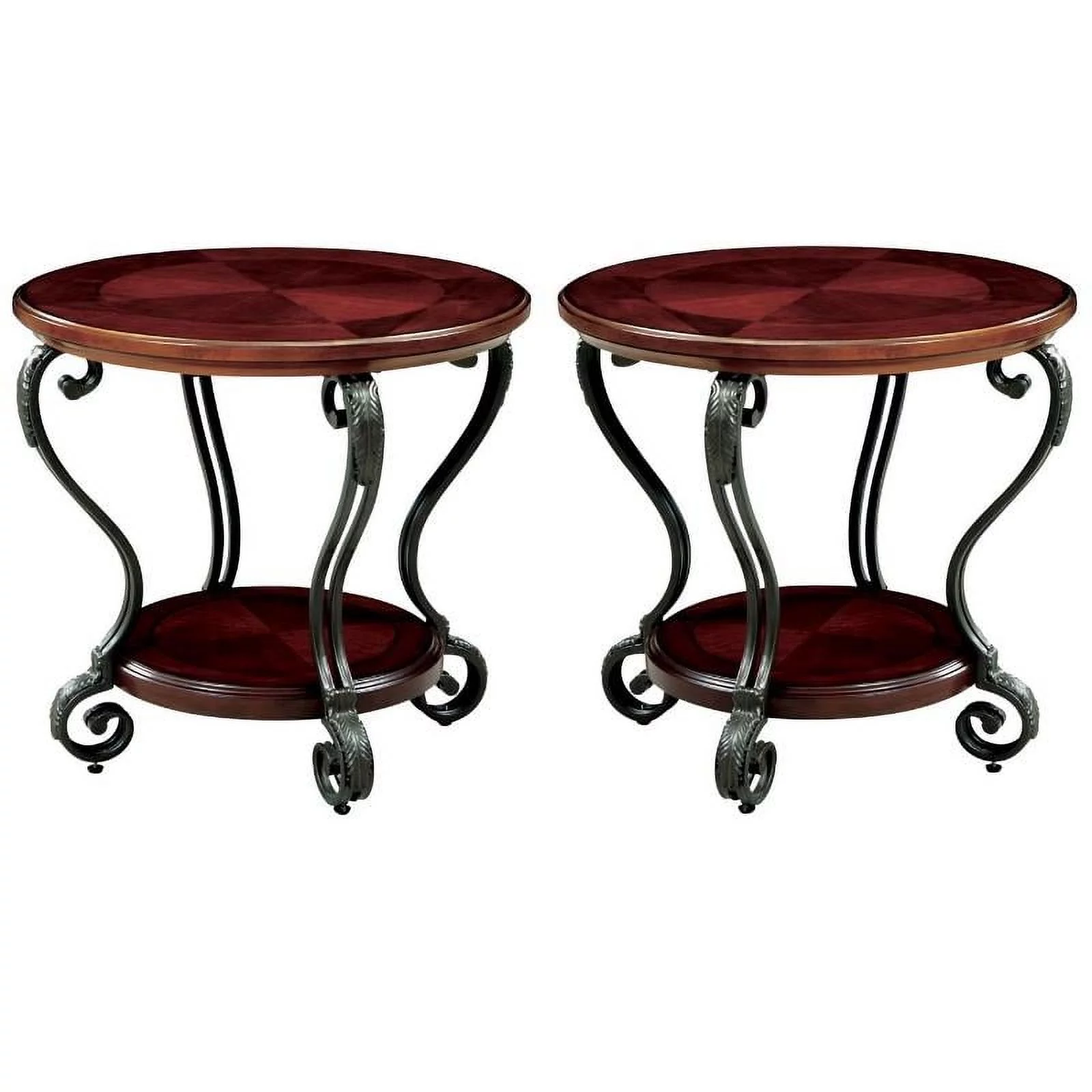 Home Square Azea Traditional Wood 1-Shelf End Table in Brown Cherry - Set of 2