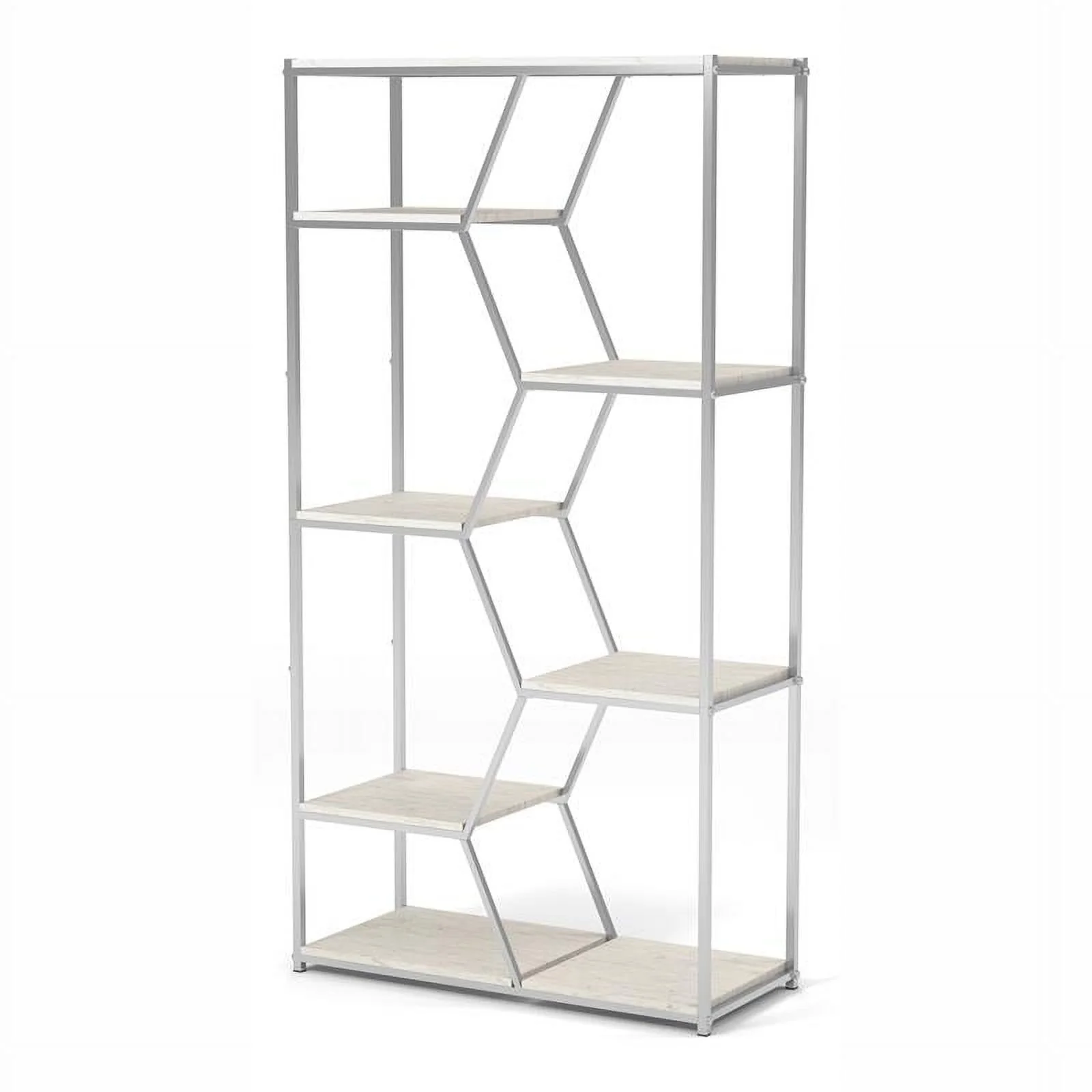 Furniture of America Hopple Metal 7-Shelf Bookcase in Chrome and White