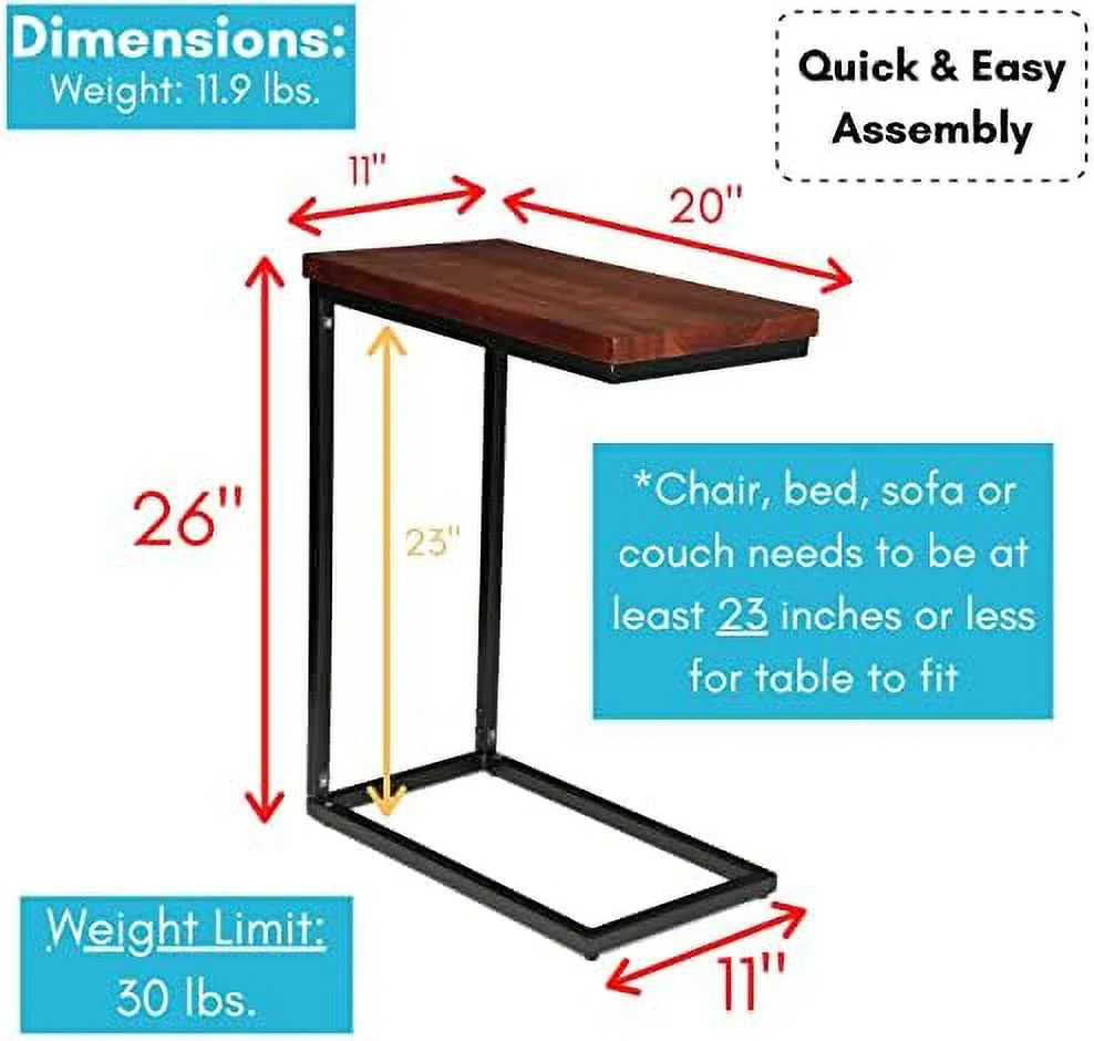 Espresso Wood TV Tray C Shaped Side Table - 26
