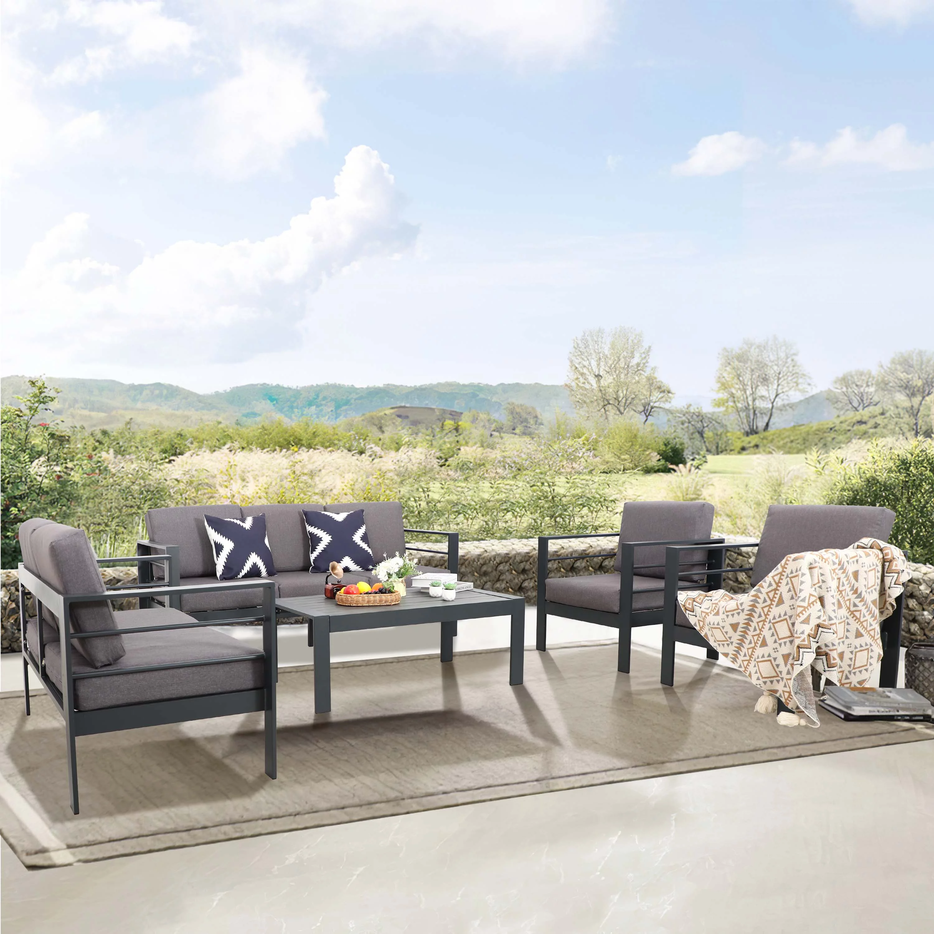 PAOLFOX 5 Piece Aluminum Patio Furniture Set