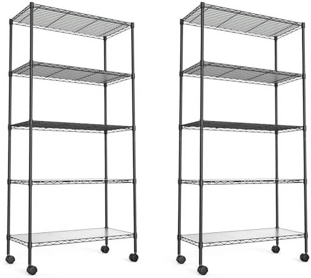 MQLIFEBOOM 5 Tier NSF Metal  Wire Shelving Unit  750lbs Capacity Adjustable  Rack with Wheels &  Liners for Garage Kitchen Office Bathroom  Rack  60"H x 30"L x 14"D - Chro