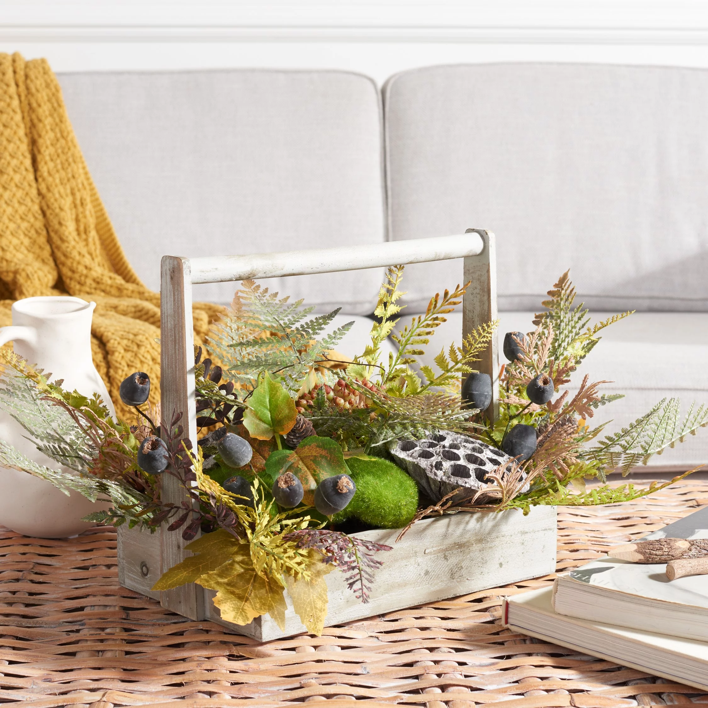 SAFAVIEH Faux 25 Inch Lotus & Fern Wood Planter, Multi