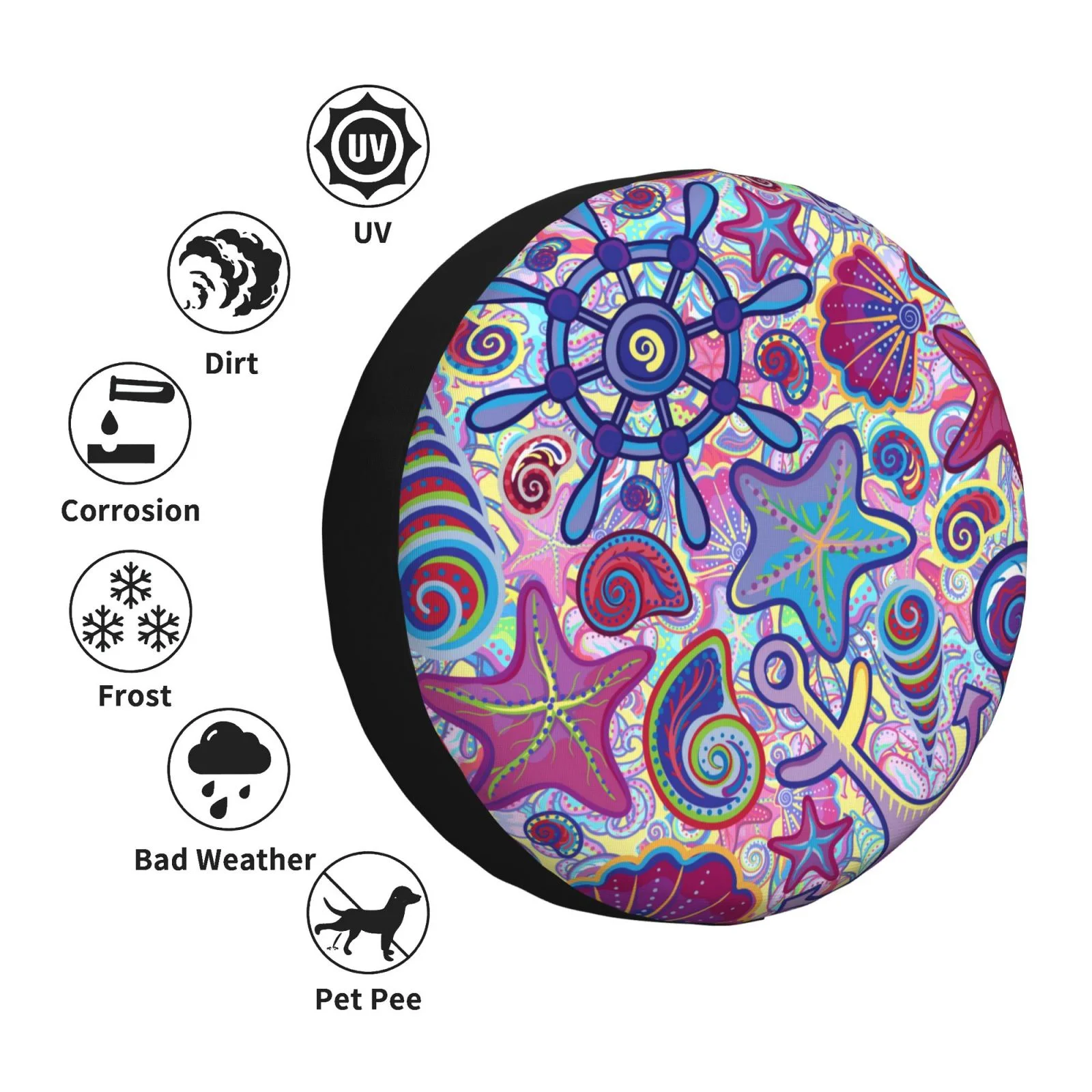 Easygdp Cute Nautical Wheel Sun Guard, Spare Tire Cover,Universal Trailer Suv Truck Camper Travel,Easy To Install And Remove -14 Inch