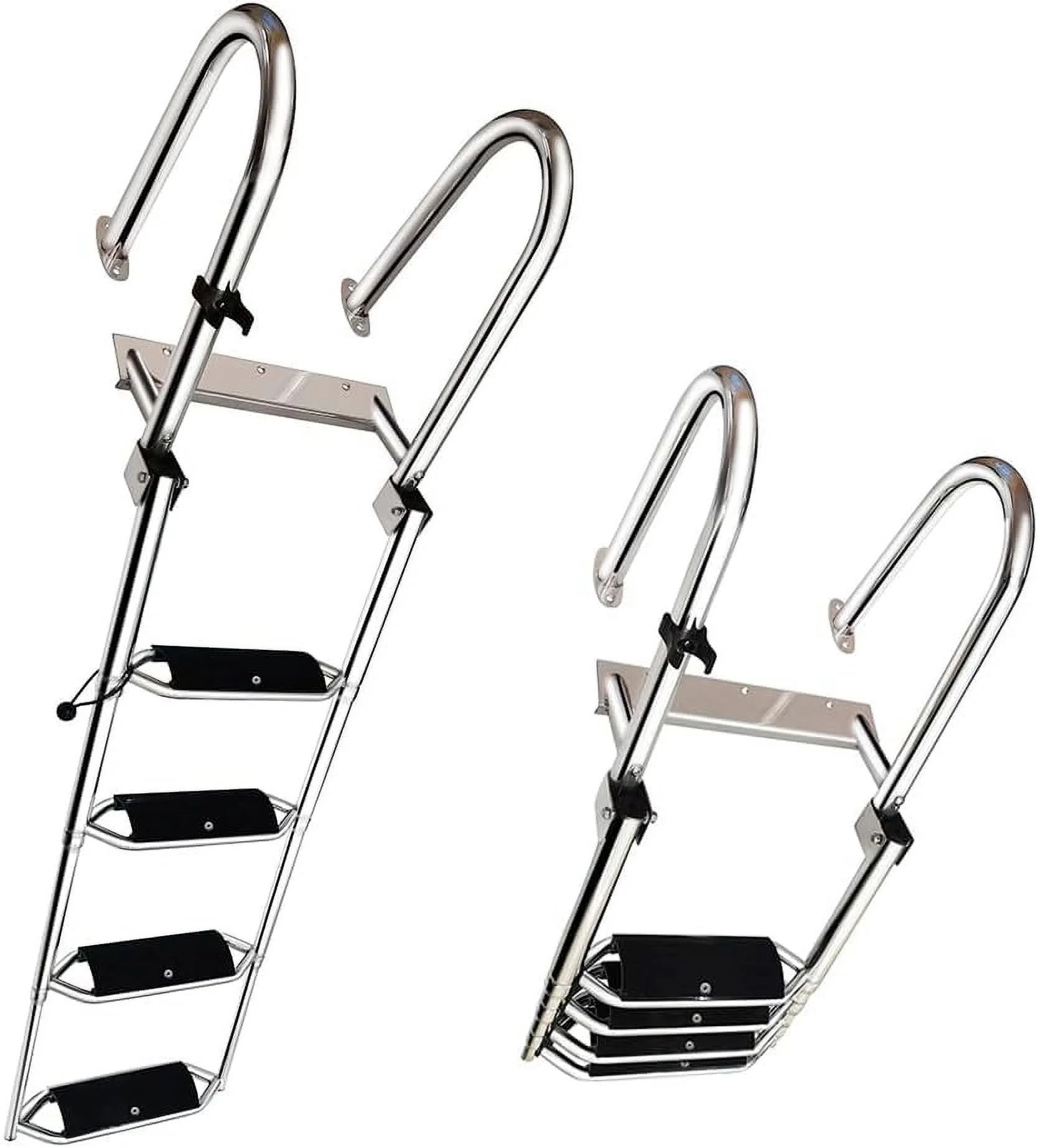 Stainless Steel 4 Steps Telescoping Boat Ladder Reinforce Dock Ladder Heavy Duty Swim Deck Ladder with Wider Pedals and Hand Railings, Rated to 500 Pounds…