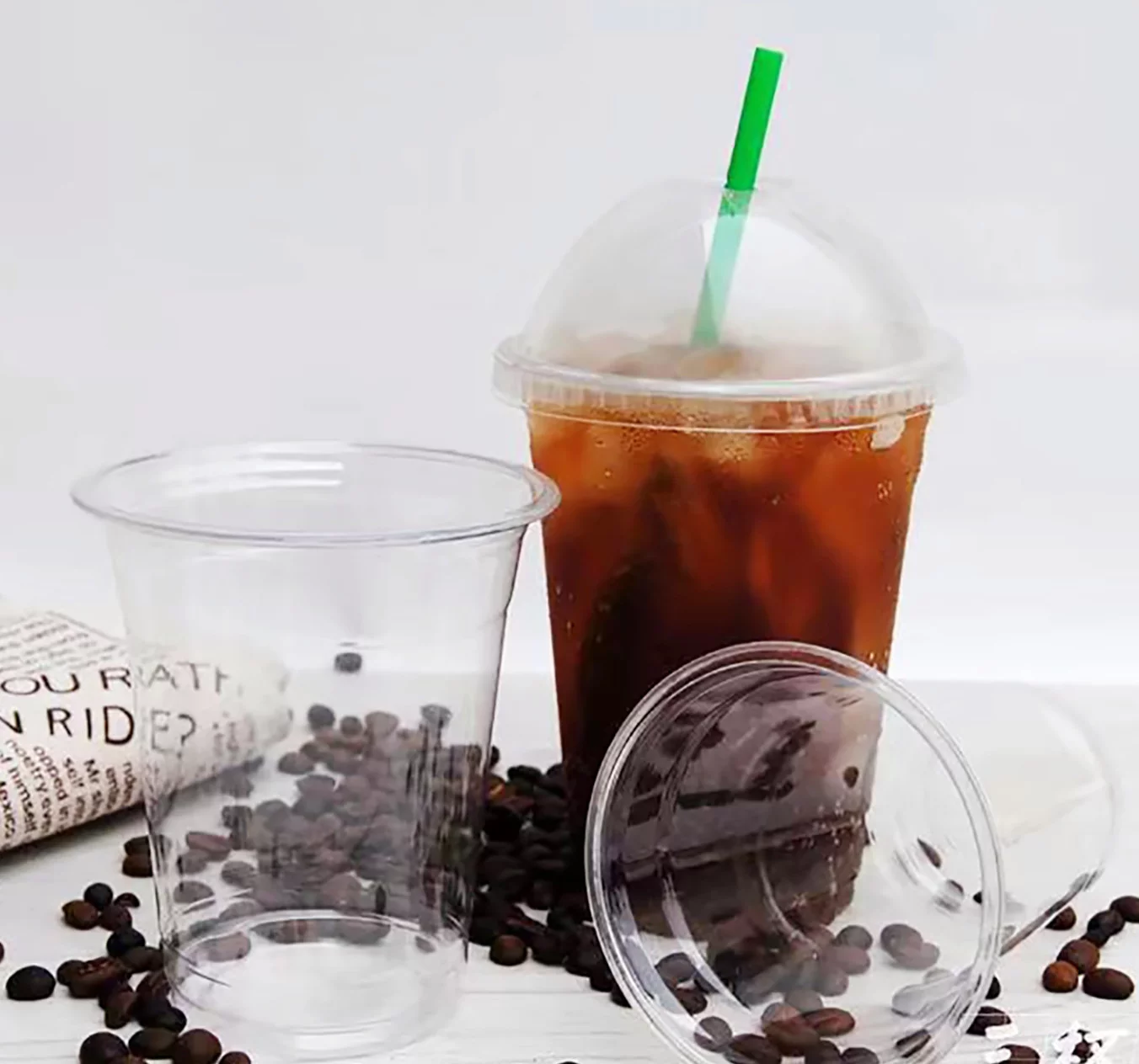 4U'LIFE 16 oz. Crystal-Clear PET Plastic Cold Cups, Beverage Cups With Dome Lids-With Straw Slot-18 Sets