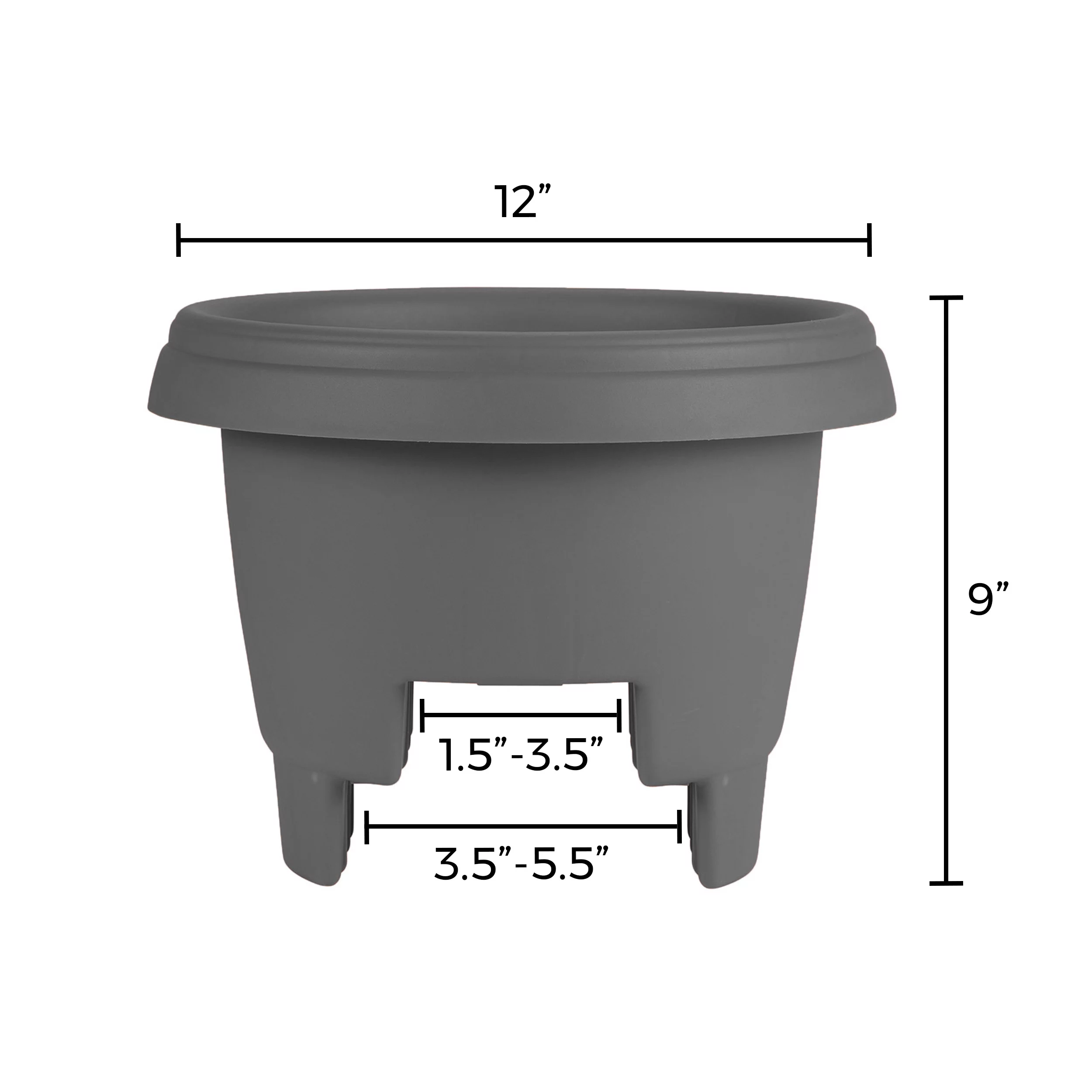 Bloem 12-in Resin Round Deck Rail Round Planter - Charcoal Gray