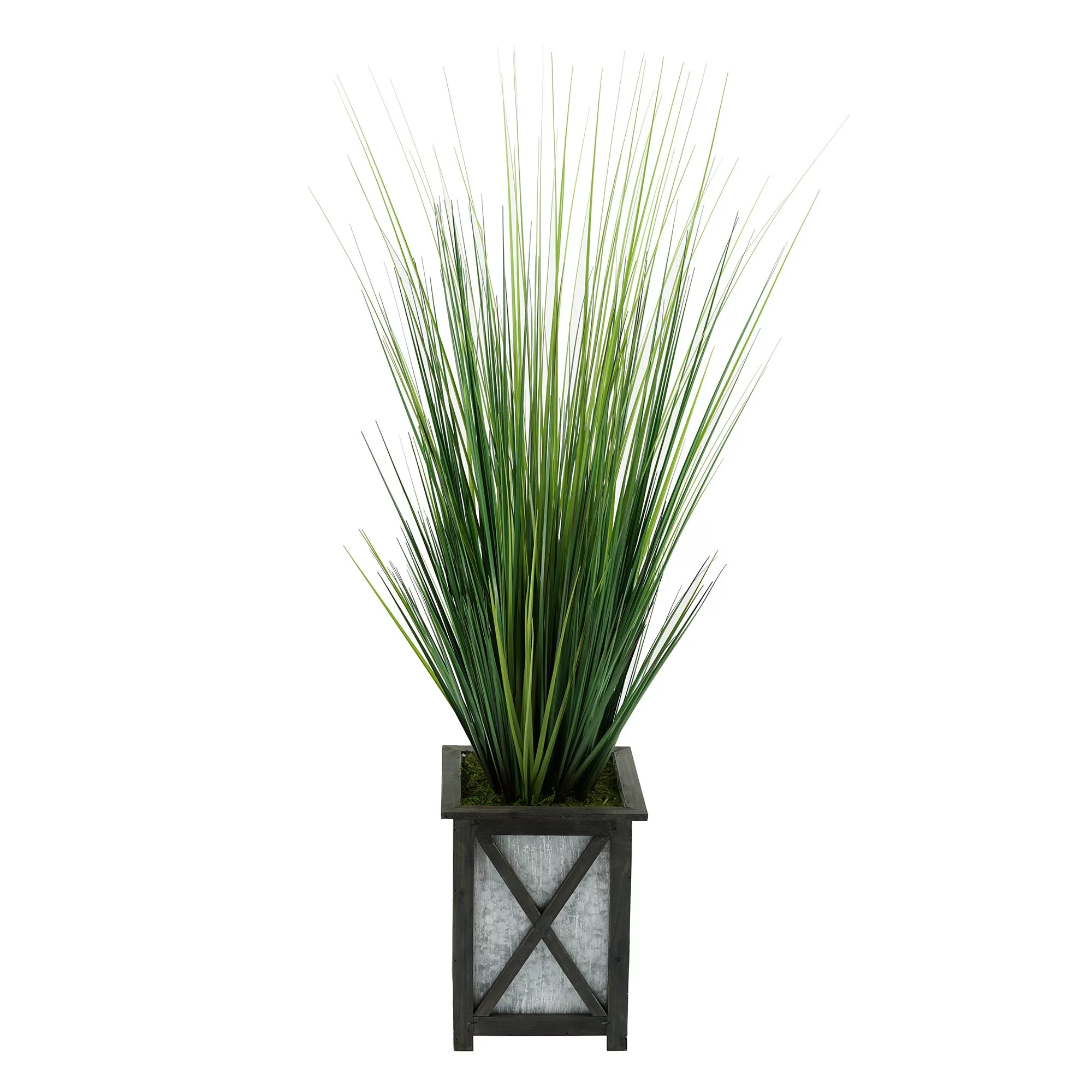House of Silk Flowers Artificial 46-inch Grass in Wood/Metal Planter (Black Crisscross)