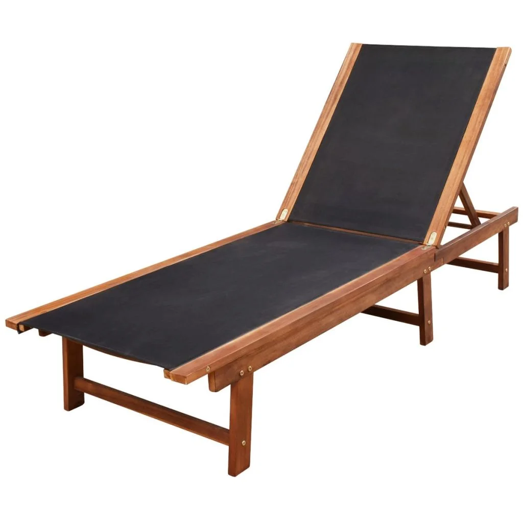Dcenta  Sun Lounger Backrest Adjustable Chaise  Chair Acacia Wood Recliner Sunlounger for Poolside, Patio, Deck, Backyard, Balcony, Garden Furniture 79 x 26 x 13 Inches (L x W x H)
