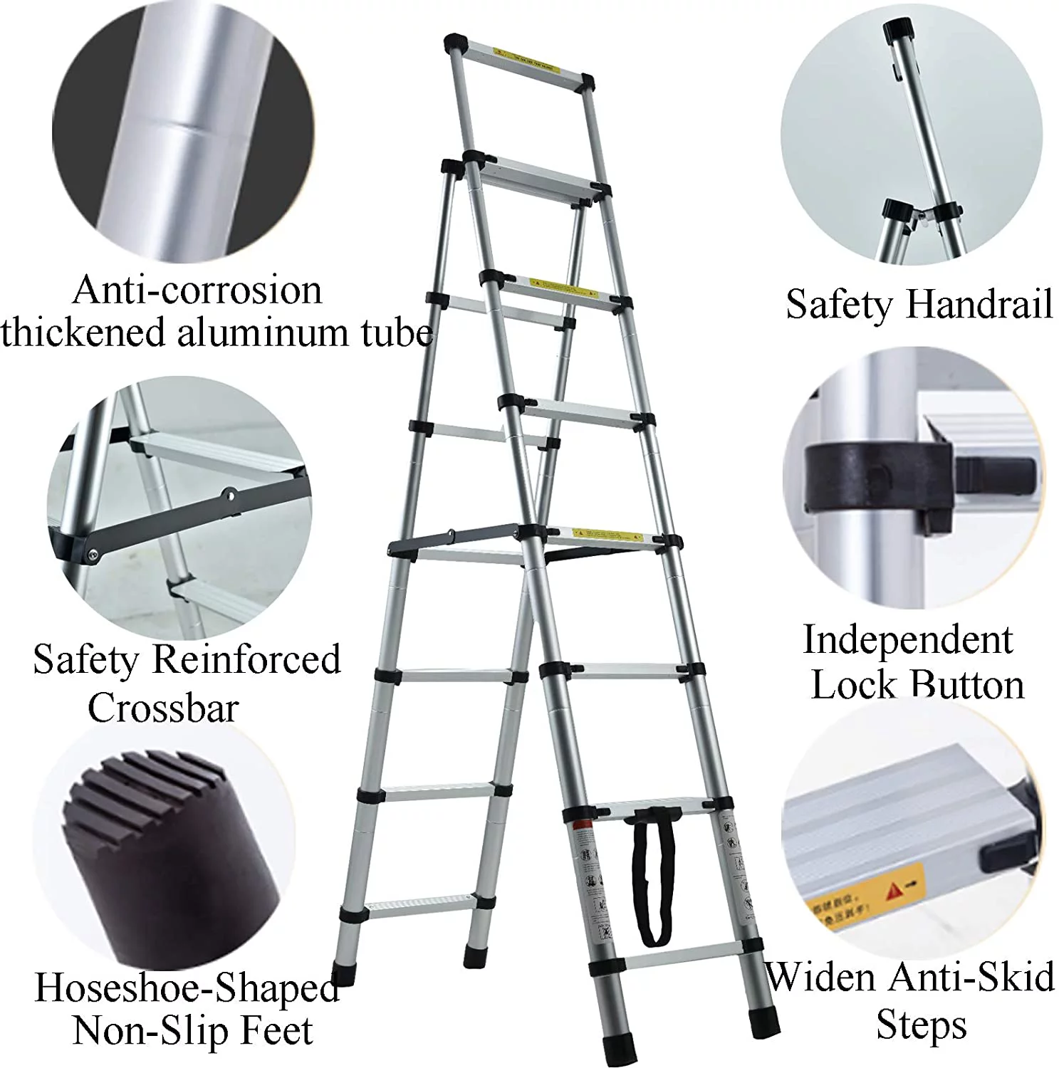 Bowoshen 6+7 Step Ladder Aluminium Lightweight Heavy Duty Tall Stepladder 150kg/330lbs Capacity Anti Slip Safety Ladder EN131