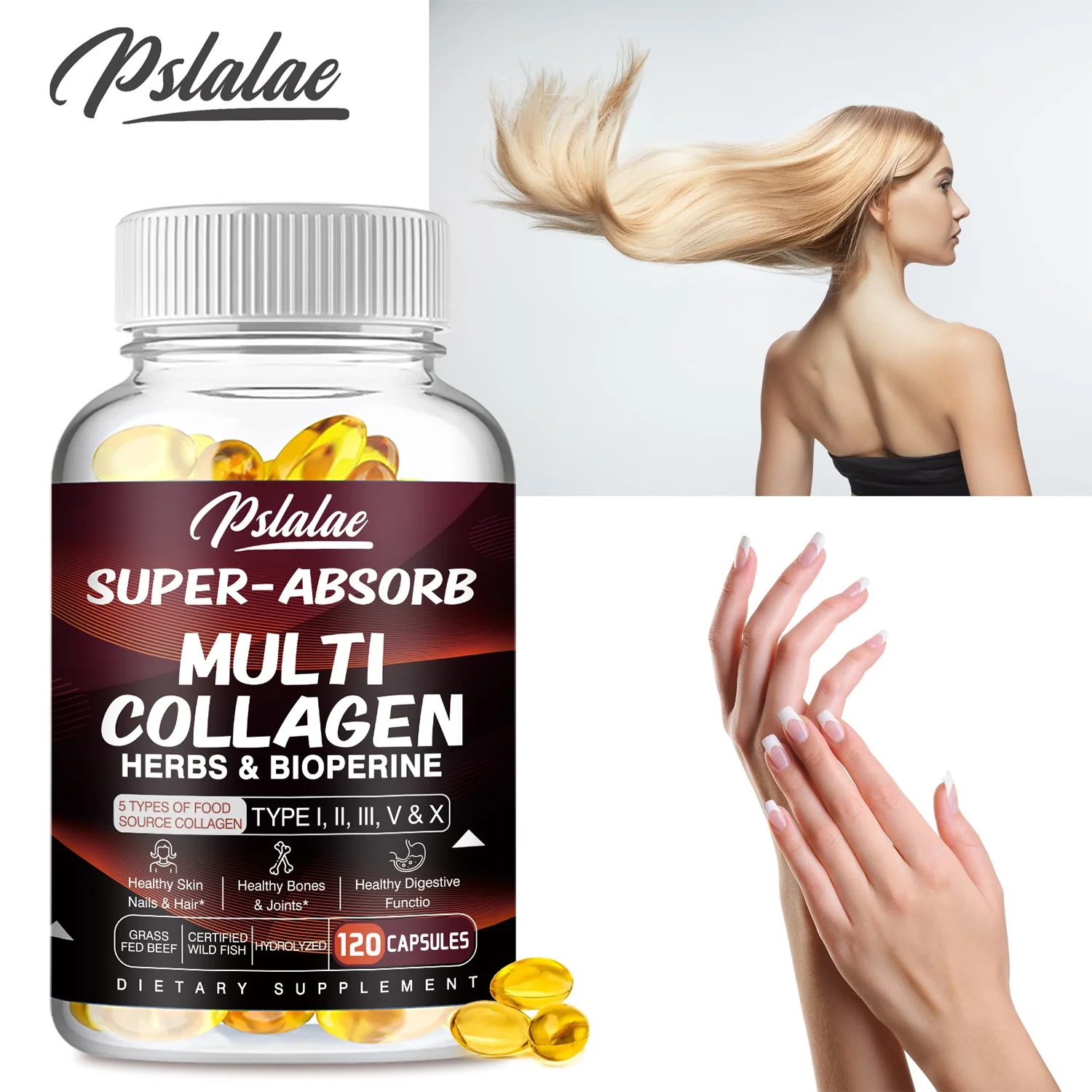 Pslalae Multi Collagen 2000mg - Type I, II, III, V, X - Anti-Aging Hydrolyzed Collagen(30/60/120pcs)
