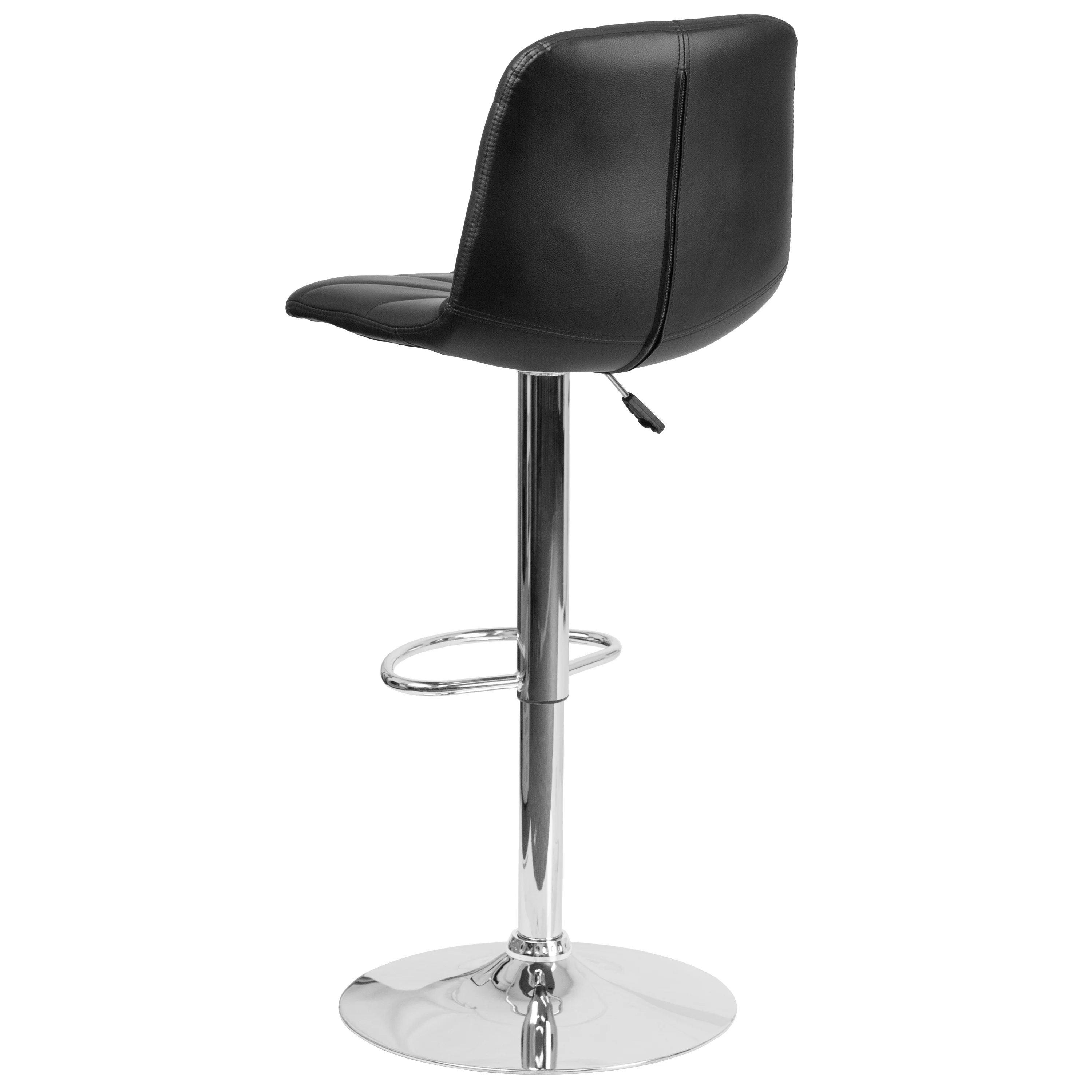 Emma + Oliver Black Vinyl Embellished Stitch Adjustable Height Barstool