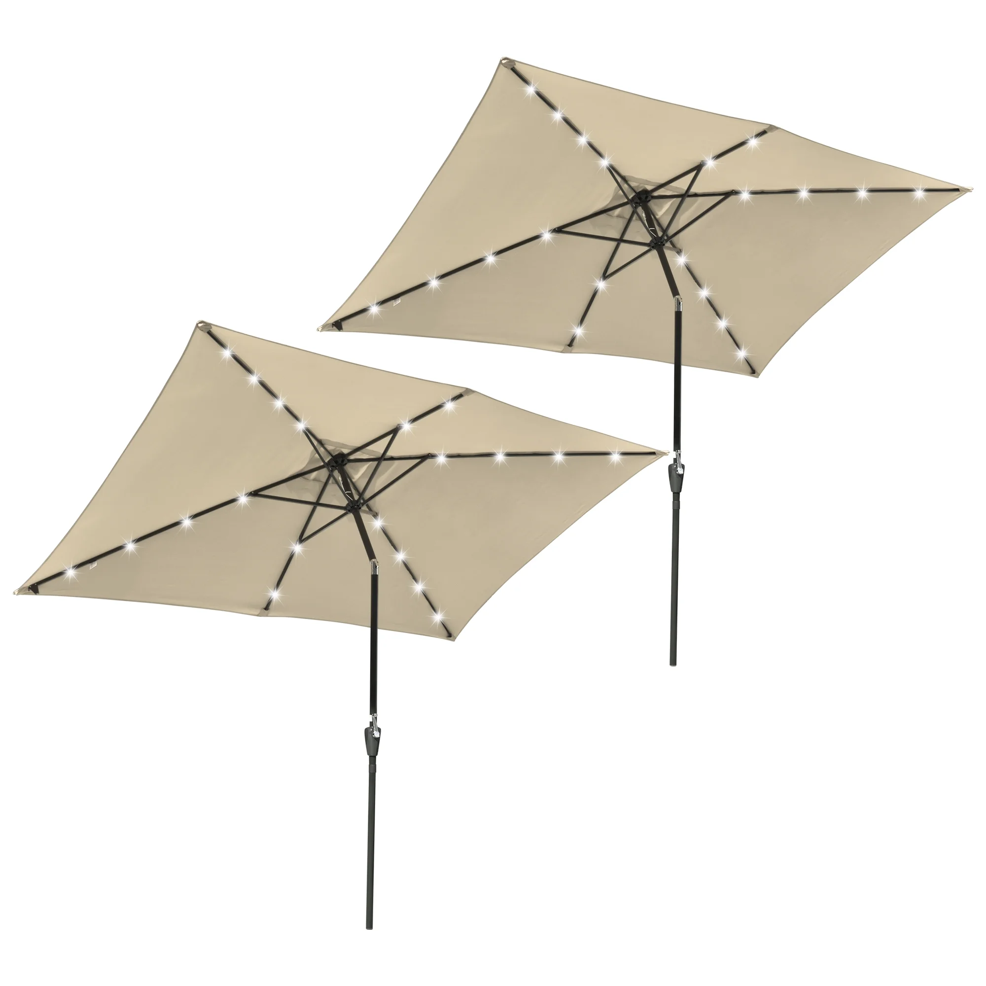 Yescom 10' x 6.5' Rectangle Aluminum Solar Outdoor Crank Tilt Patio Umbrella w/ 20 LEDs Poolside Garden (Pack of 2)