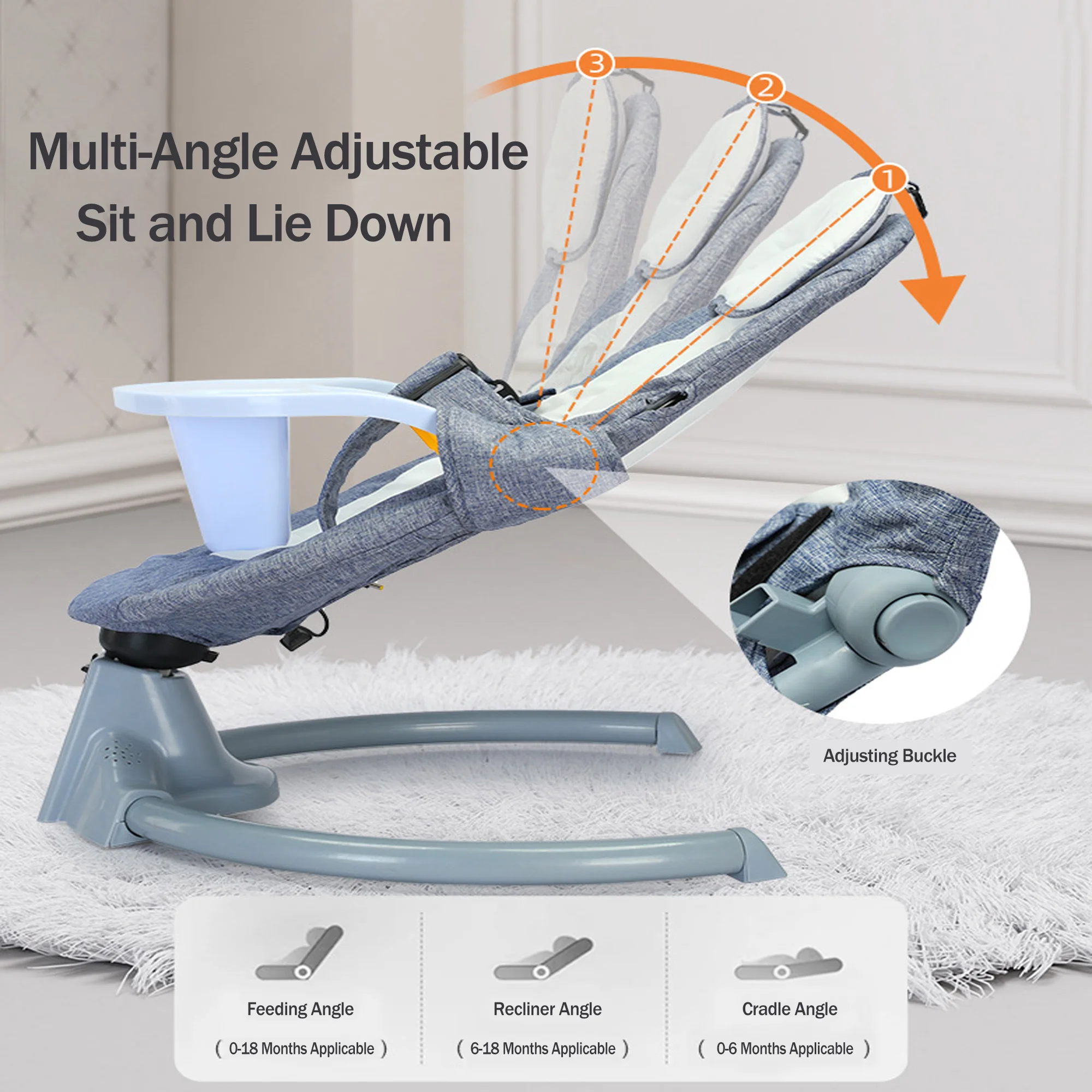 Arcwares Baby Swing, Baby Swing Newborn, Bluetooth Music, Remote Control, Detachable Board, 3 Sitting and Lying Angles, 5-Speed Swing, Timed, Gray