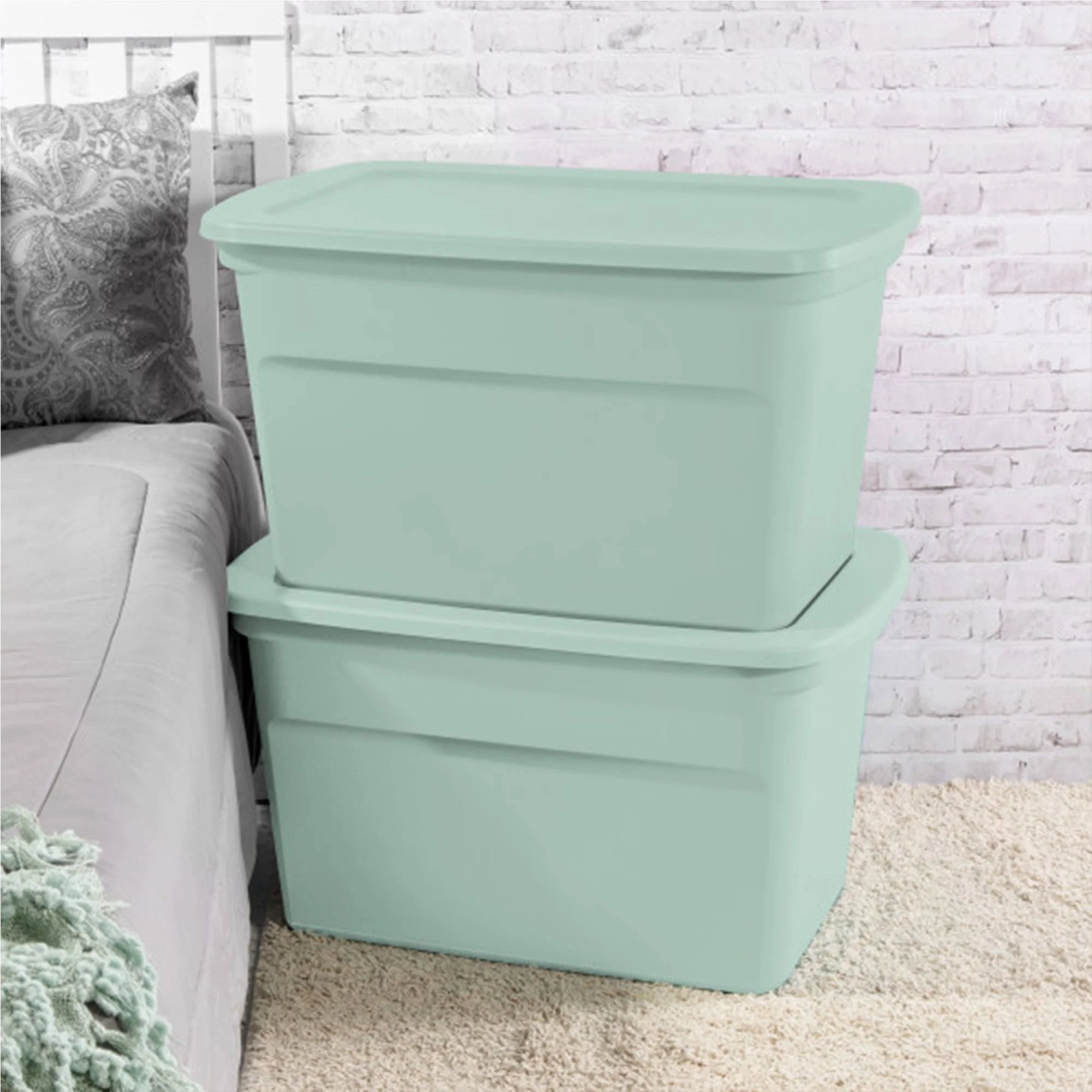 Sterilite 30 Gal Latch Tote with Handles, Mindful Mint (6 Pack)