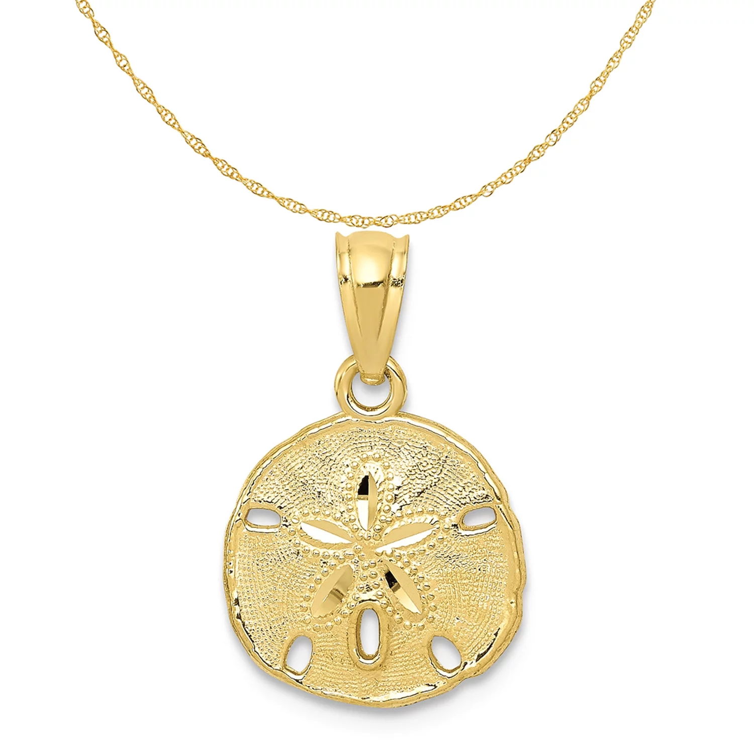 Carat in Karats 10K Yellow Gold Polished & Textured Sand Dollar Pendant Charm With 14K Yellow Gold Lightweight Rope Chain Necklace 20''