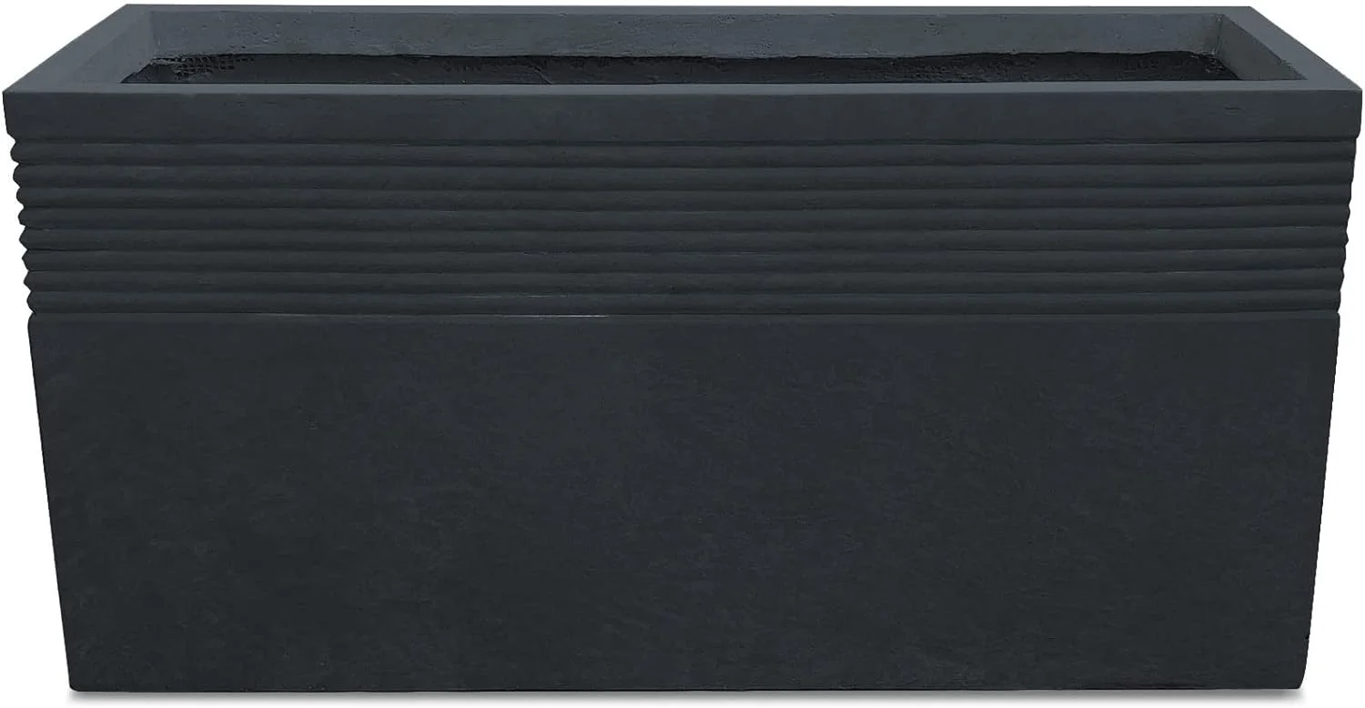 L Rectangular Charcoal Finish Concrete Planter, Outdoor/Indoor Lightweight Planters Pots With Drainage Hole, Modern For Balcony Patio Deck Living Room