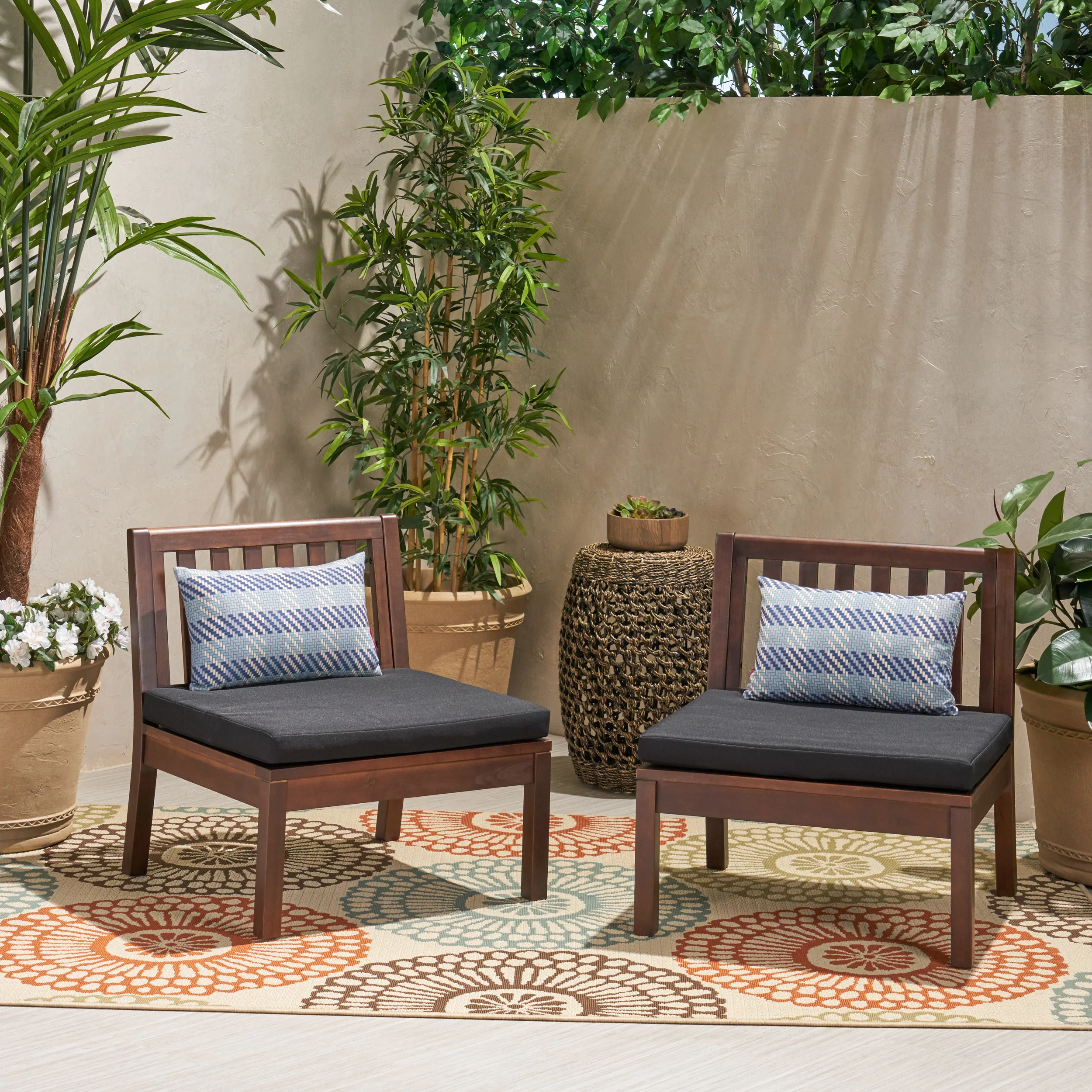 Noble House Caswell Outdoor Acacia Wood Club Chair in Dark Brown (Set of 2)