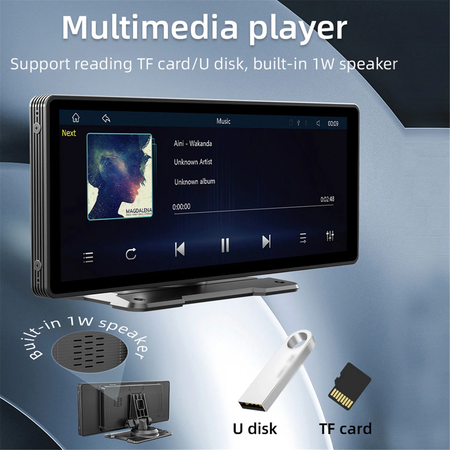 9.3 Inch Car Stereo MP5 Player BT Hands-Free Calling Support Carplay Android Auto Phone Link Reversing Assist U-Disk/TF Card with Adjustable Bracket
