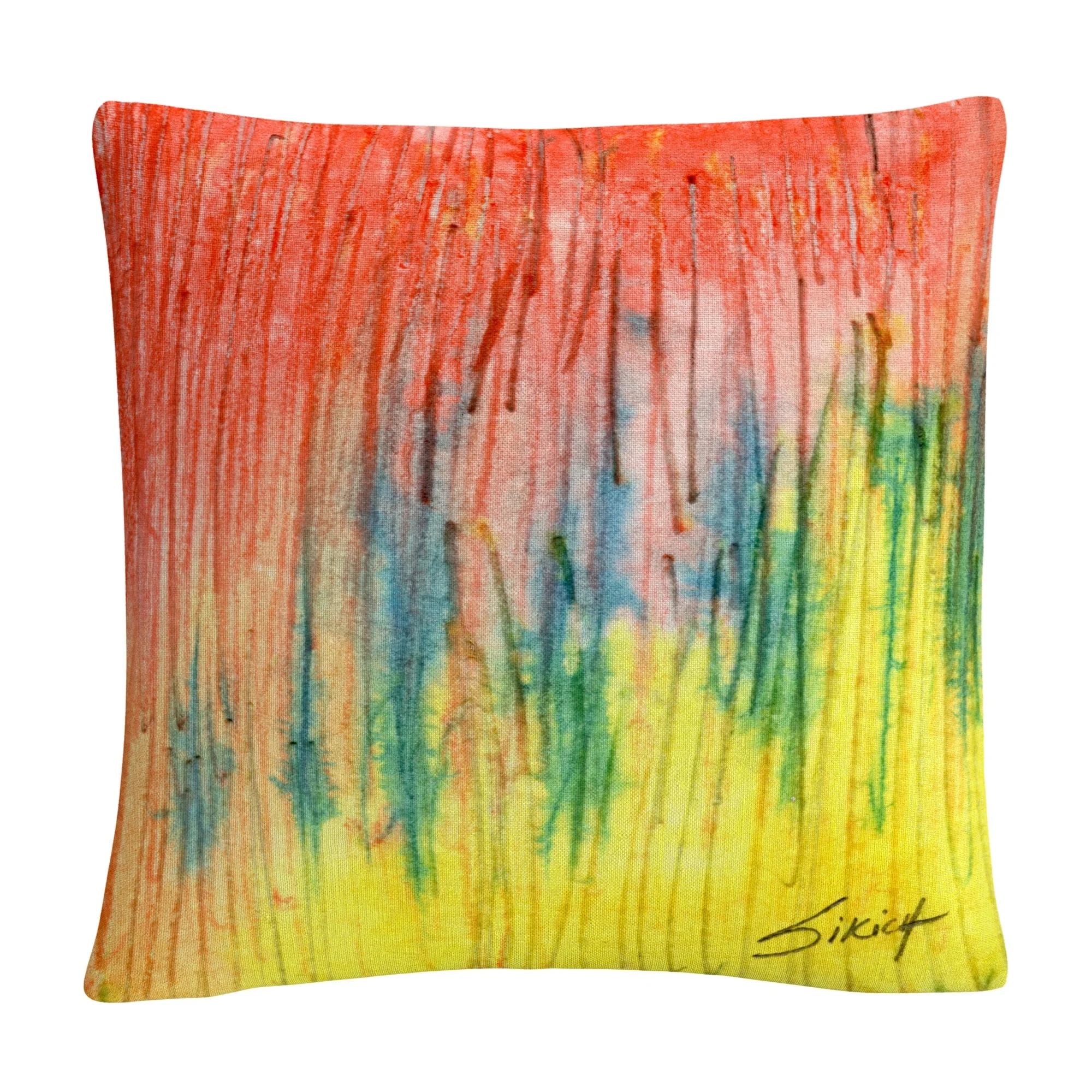 Zigs Zag' Red Yellow Abstract By Anthony Sikich 16 X 16 Decorative Throw Pillow