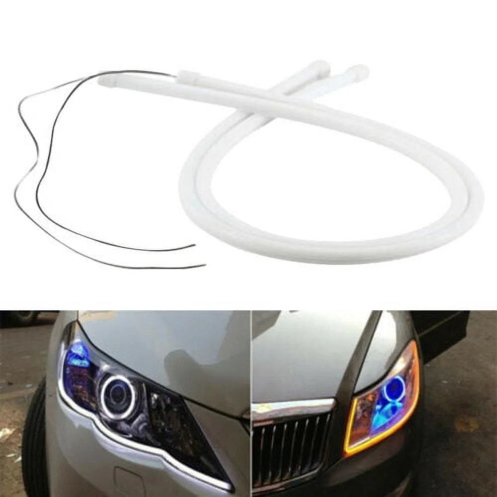 2pcs DRL LED Light Car Switchback Headlight Sequential Turn Signal Tube Lights