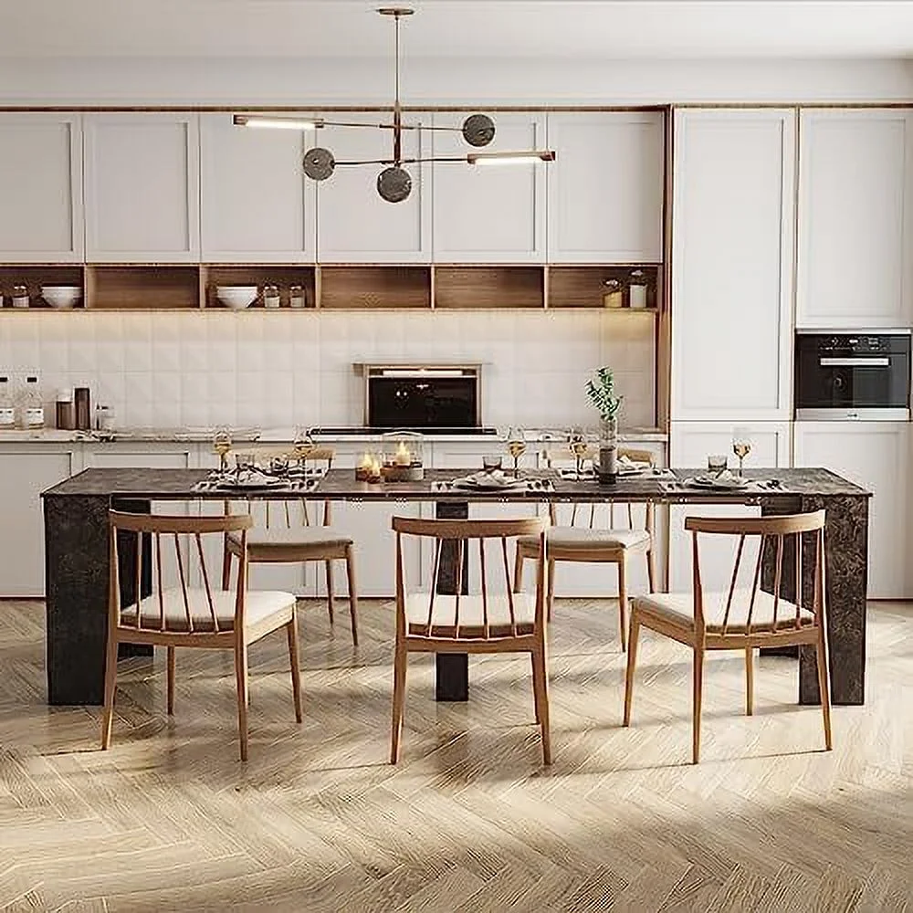 HBBOOMLIFE Extendable Wood Dining Table  Large 20.08"/118.5" Rustic Kitchen Dining Room Table with MDF Leg  Expandable Farmhouse Dining Table for Entryway Living Dining Room (No C