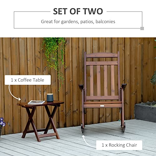 Outsunny 2 Pieces Wood Patio Bistro Set, Outdoor Rocking Chair Set with Armrests and High Back Rocking Chair and Portable Side Table, for Indoor, Outdoor, Patio, Backyard, Natural