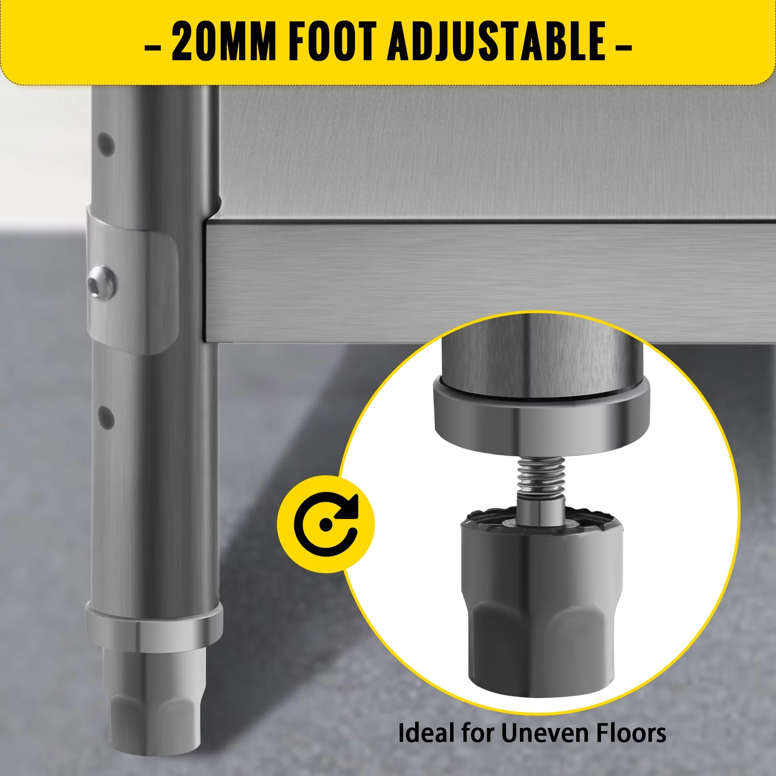 SKYSHALO Outdoor Food Prep Table, 48x14x33 Inch Commercial Stainless Steel Table, 2 Adjustable Under-Rack Grill Prep Table, Heavy Duty Kitchen Work Table for Garage, Home, Warehouse and Kitchen Silver