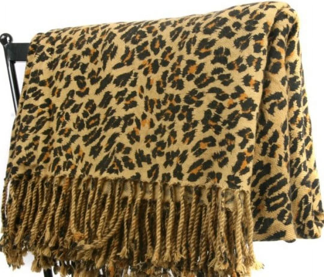 Cashmere Boutique: 100% Pure Cashmere Leopard Print Throw (Color: Leopard Print, Size: 60